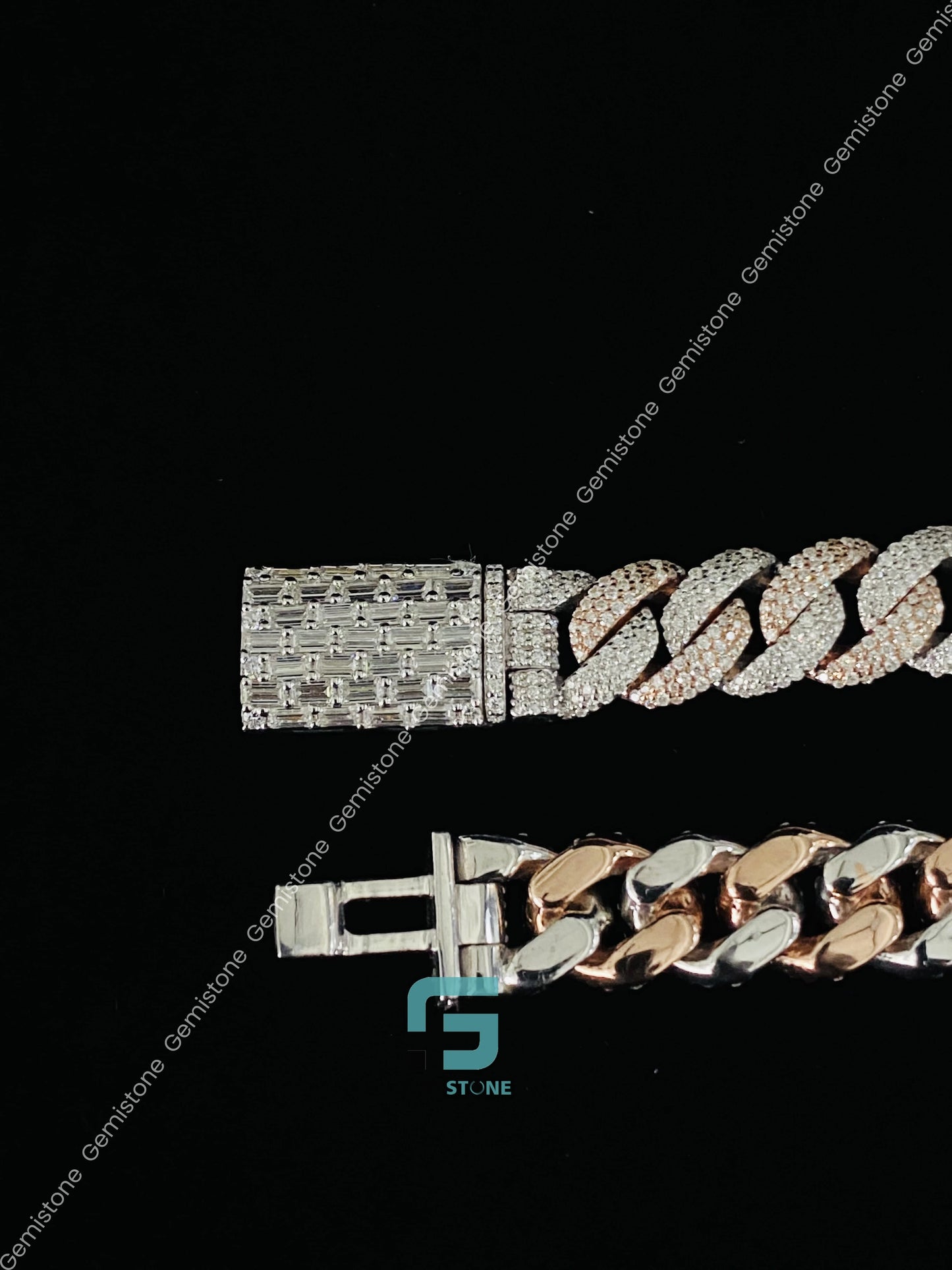 Fully Studded Moissanite Two Tone Cuban Link Bracelet