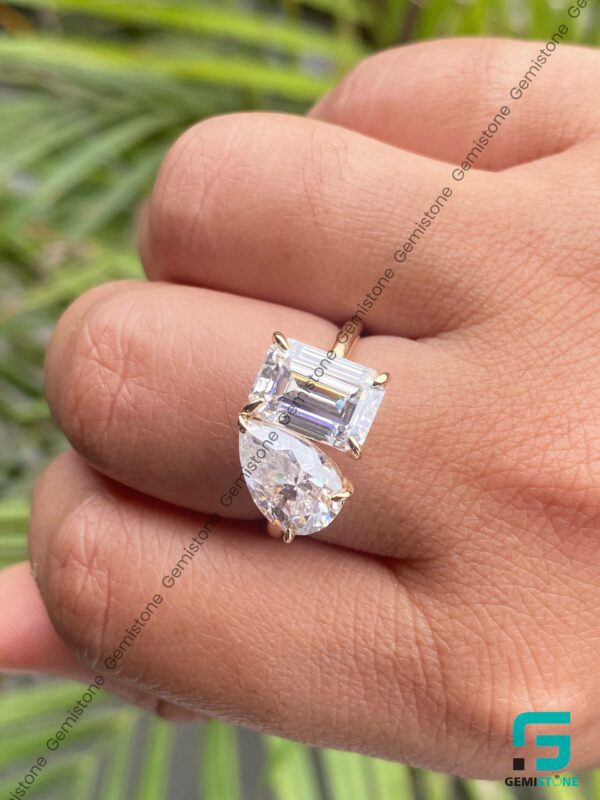 Pear & Emerald Cut Moissanite Moi et Toi Engagement Ring