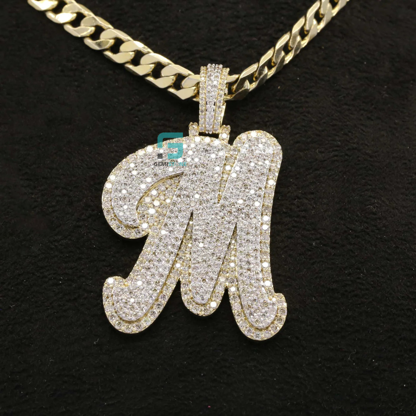 Men's 14K Gold VVS Round Moissanite Fully Iced Out M Pendant