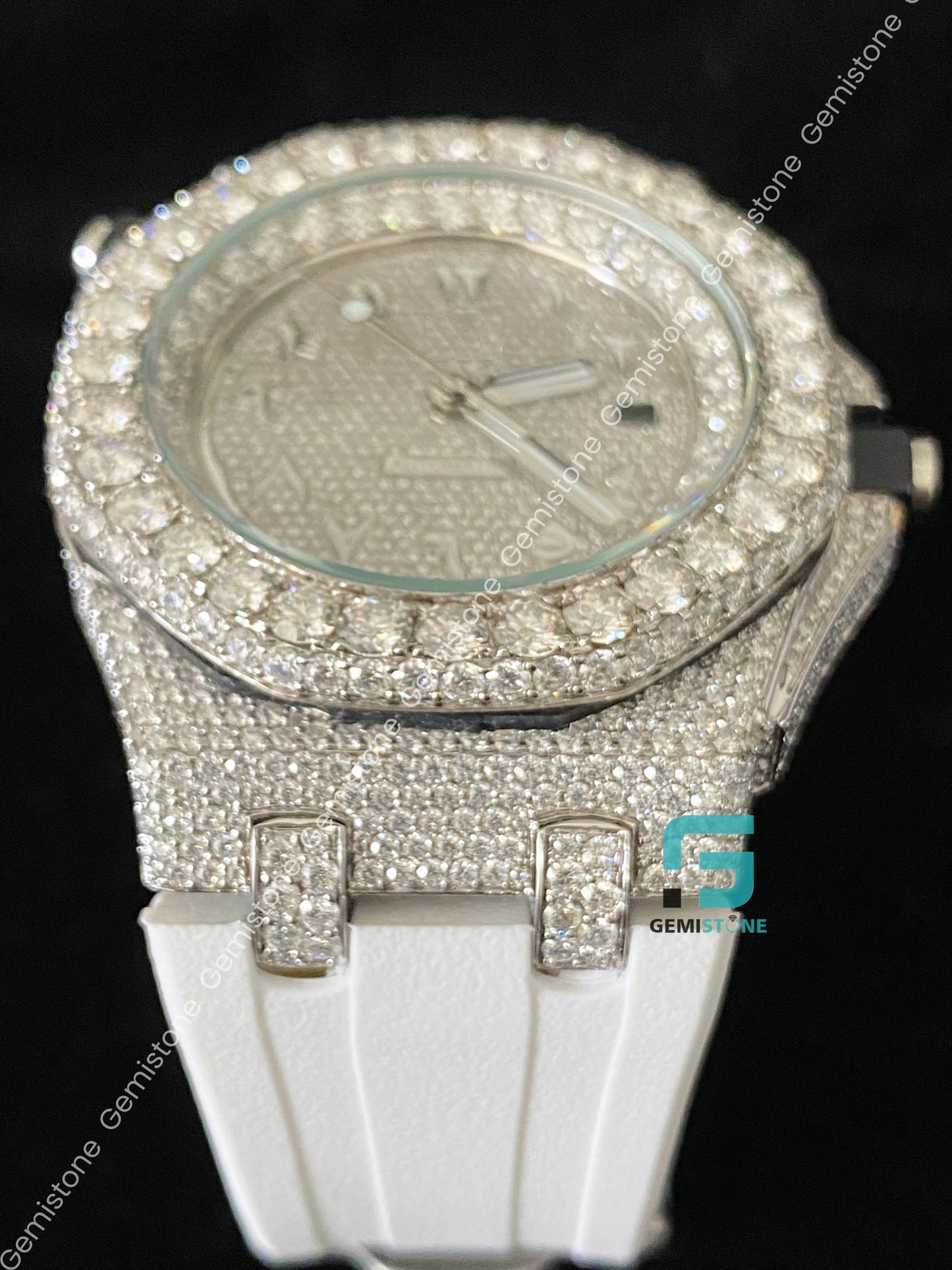 Men's Fully FaceDial White Silicon Strap Moissanite Watch