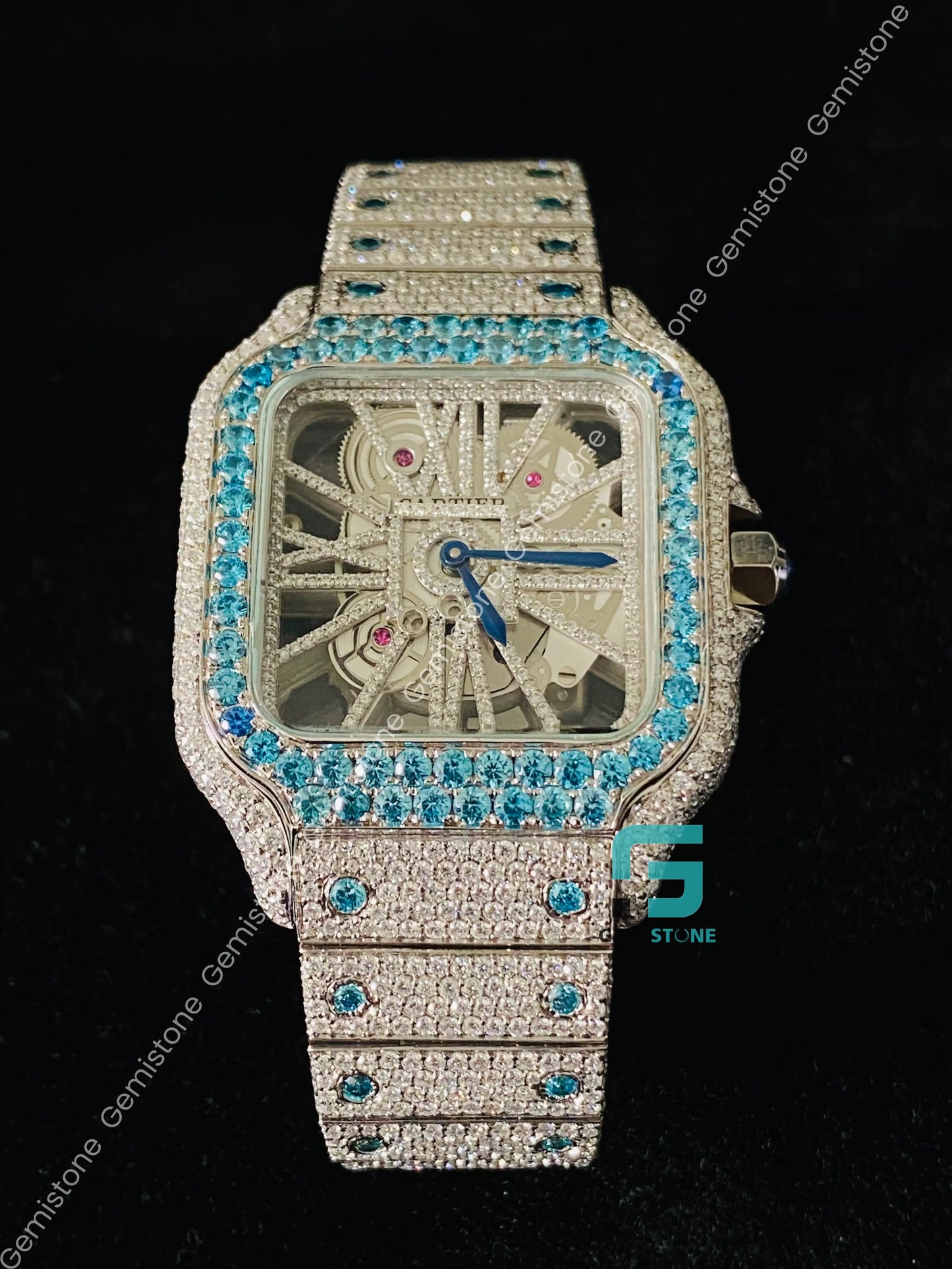 Skeleton Dial Custom Hand Made VVS Moissanite Diamond Watch Passes Diamond Tester