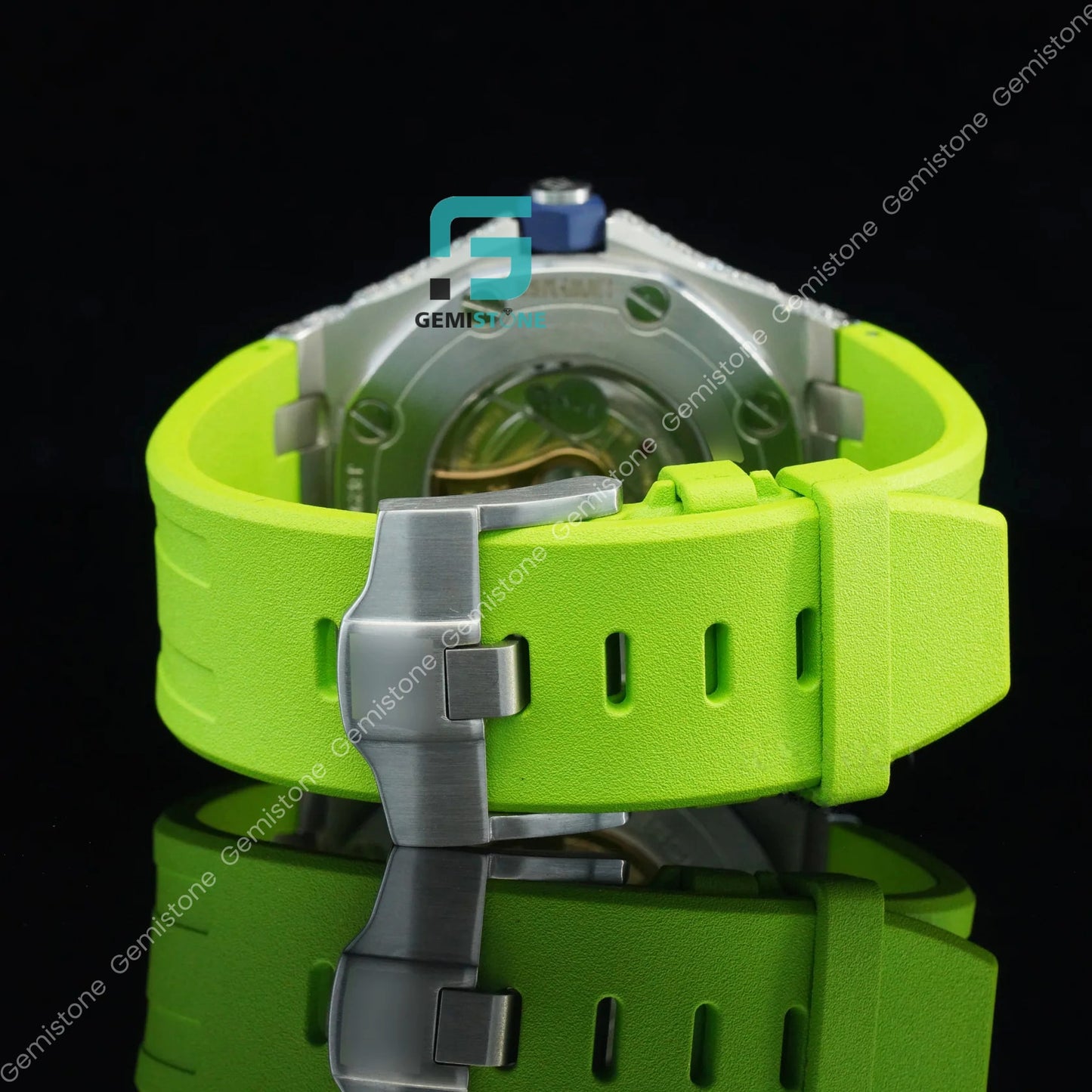 Green-Silicon-Rubber-Band-Moissanite-Watch