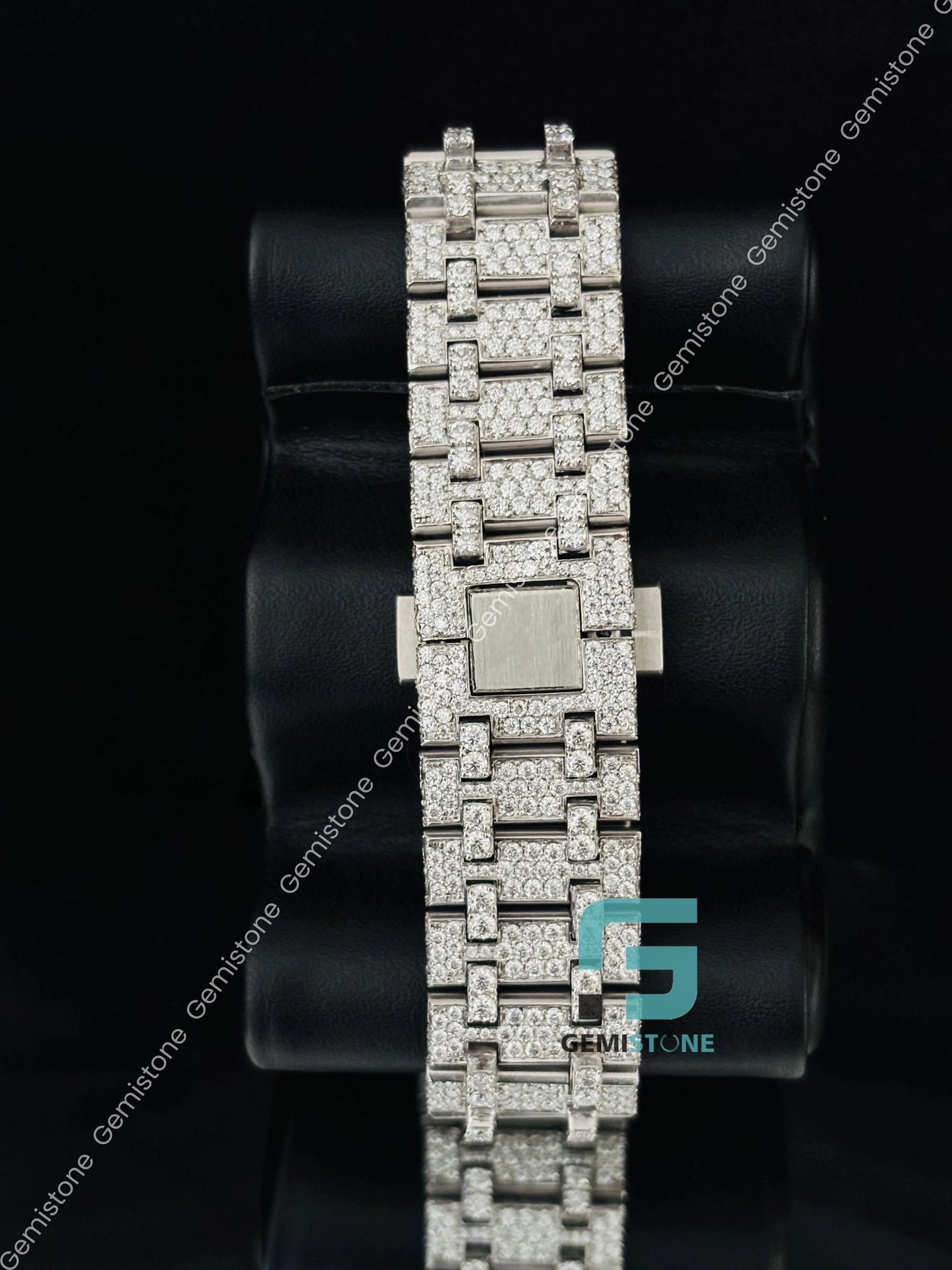 Green Baguette Bar Fully Studded Dial Moissanite Watch