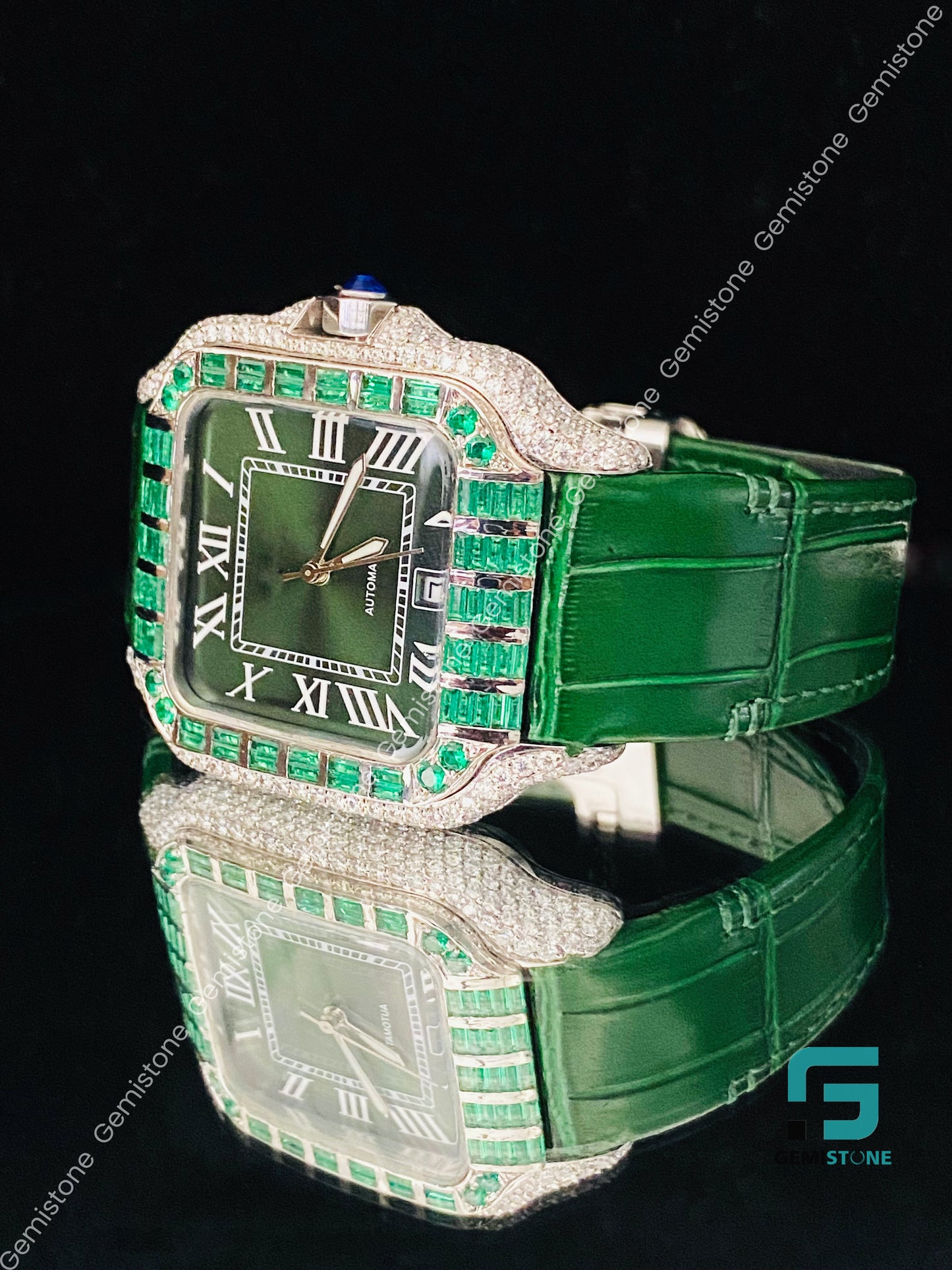 Green Lather Belt Moissanite Watch
