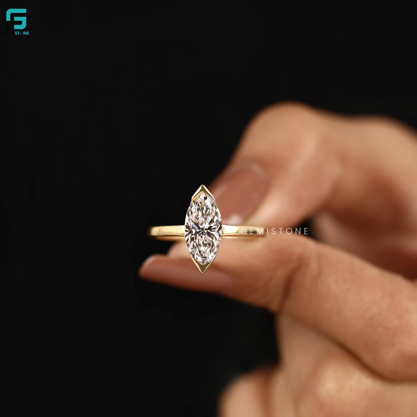 Half Bezel Marquise Lab Diamond Wedding Ring For Her