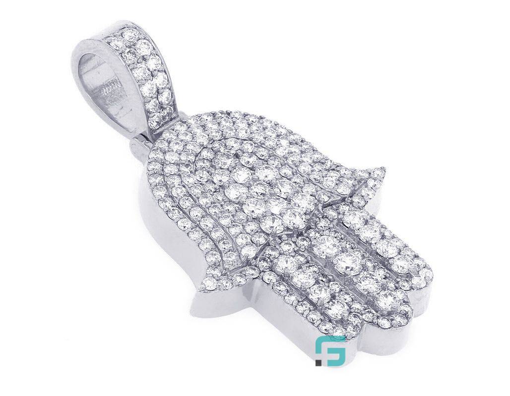 3D Hamsa Moissanite Diamond Pendant 2" Charm
