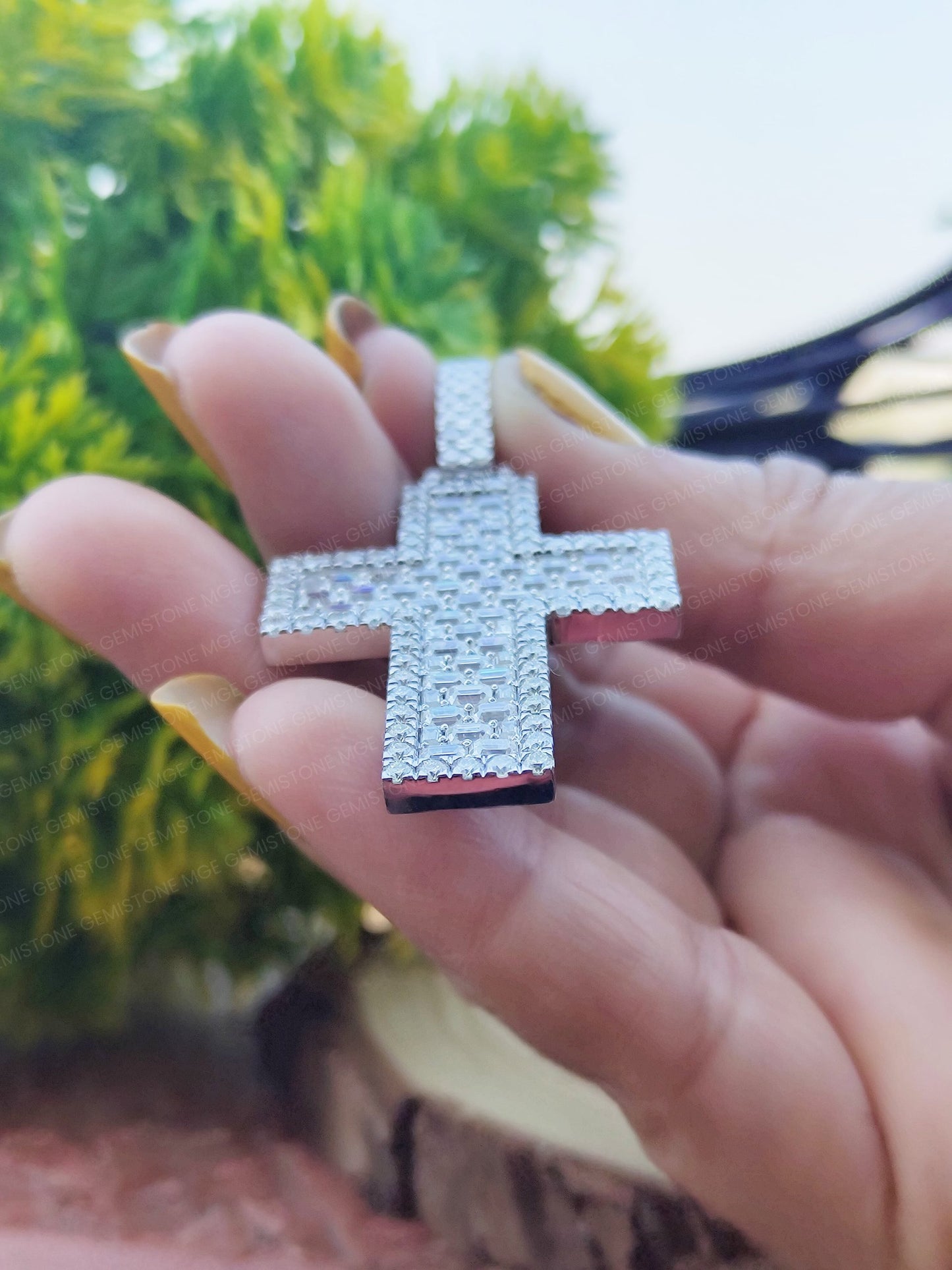 VVS Emerald Cut Moissanite Diamond Cross Pendant Men