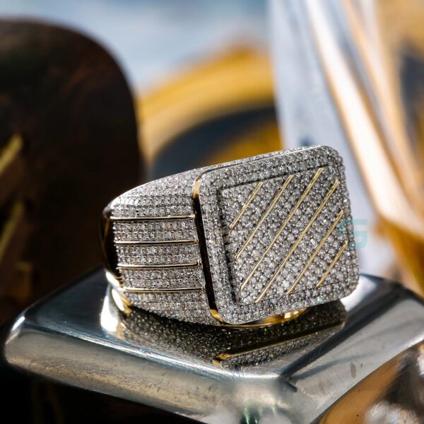 Iced Out Moissanite Men's Square Diamond Signet Ring
