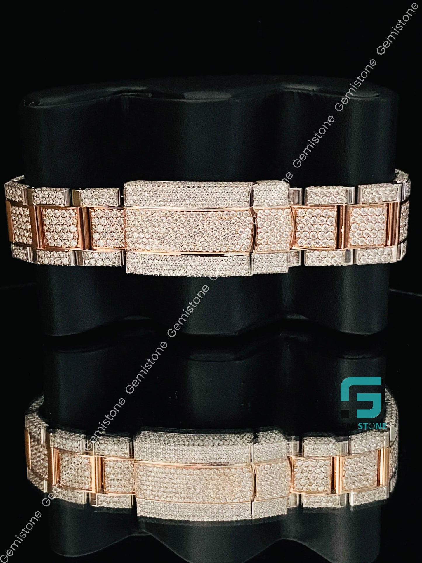 Men's Arabic Number Two Tone Fully Ice Moissanite Watch