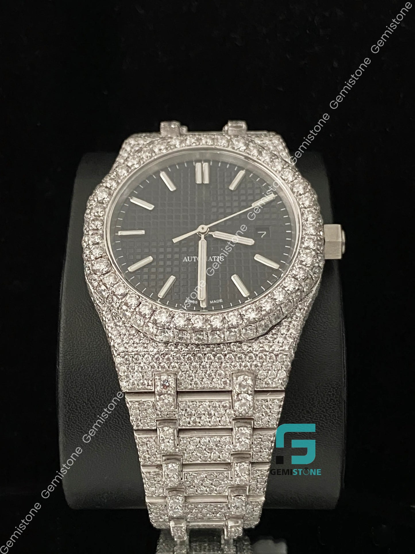 Hip Hop Black Dial Moissanite Watch