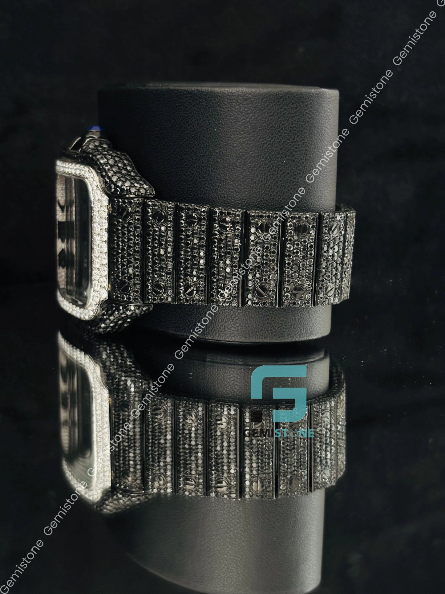 Hip Hop Black Roman Number Moissanite Iced Out Watch