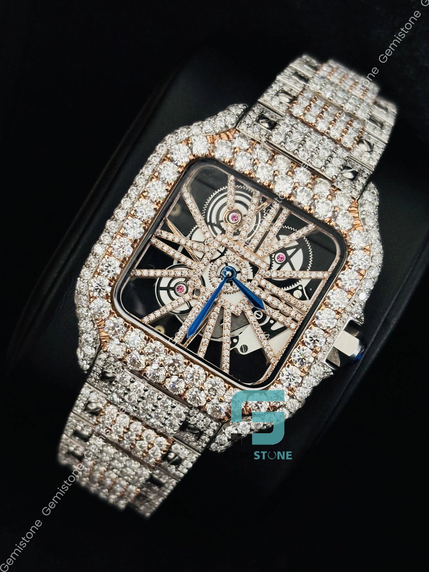 Hip Hop Dual Tone Moissanite Bust Down Watch