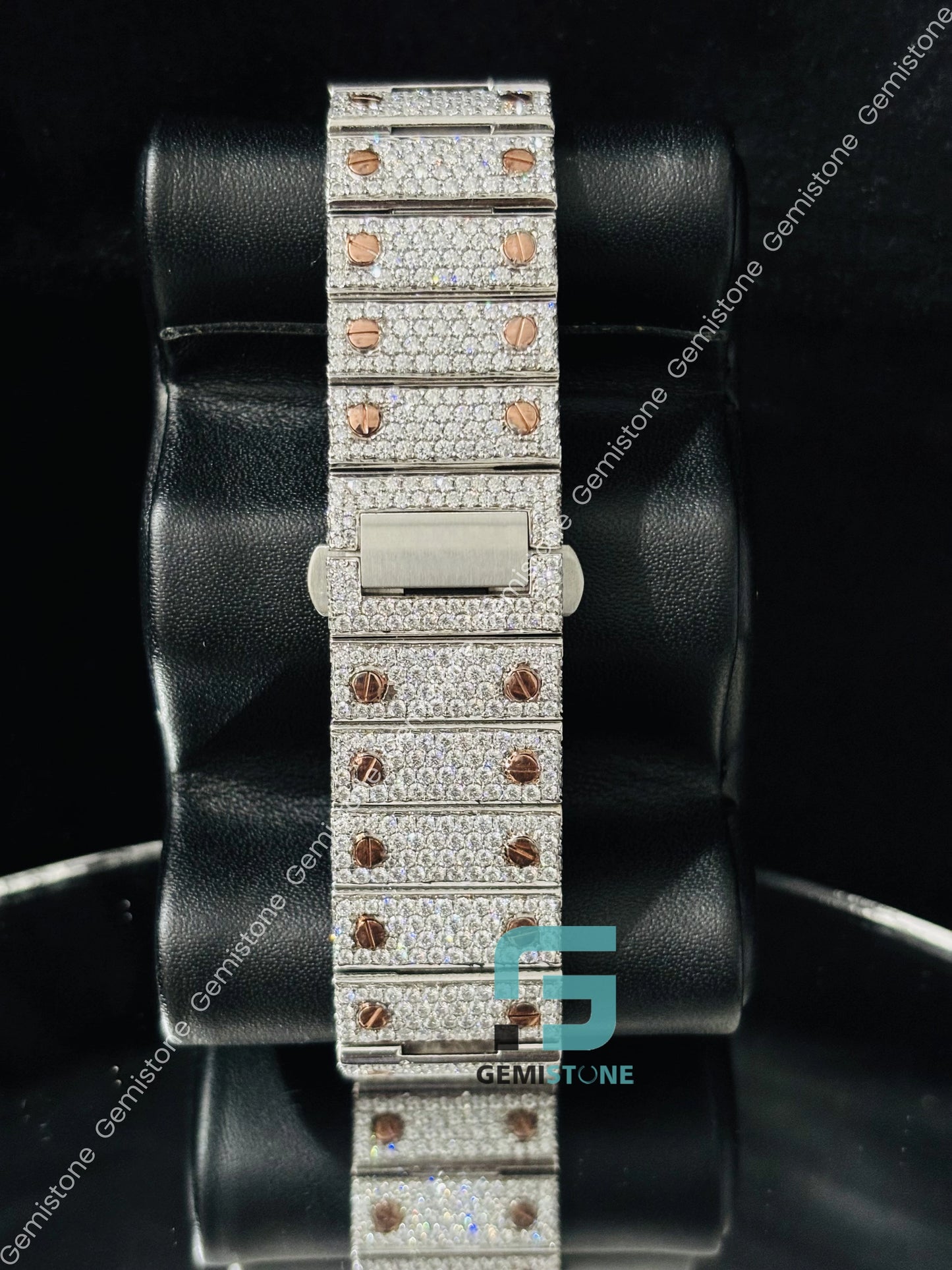 Hip Hop Dual Tone Roman Number Moissanite Watch