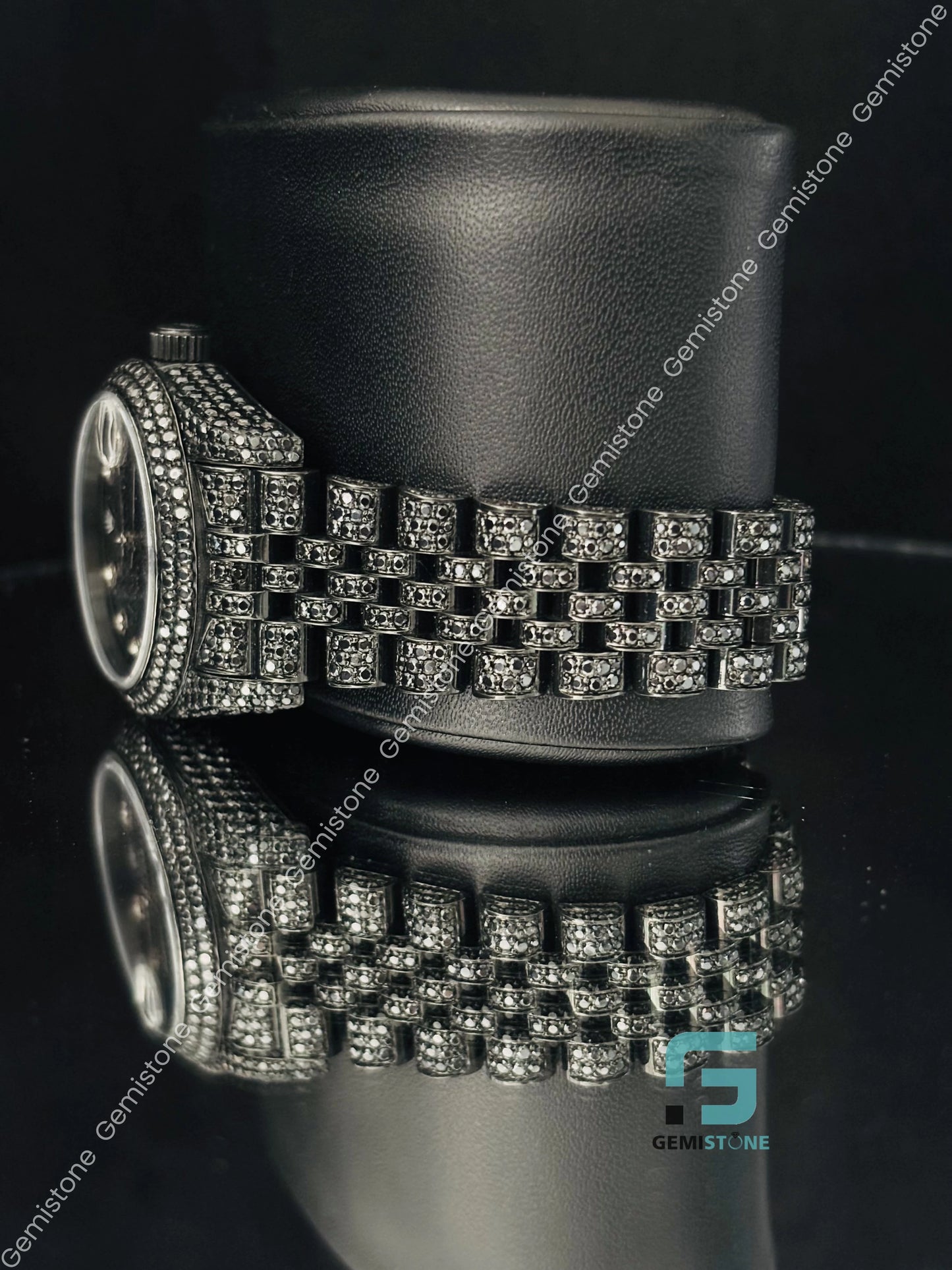 Hip Hop Moissanite Black Diamond Studded Watch