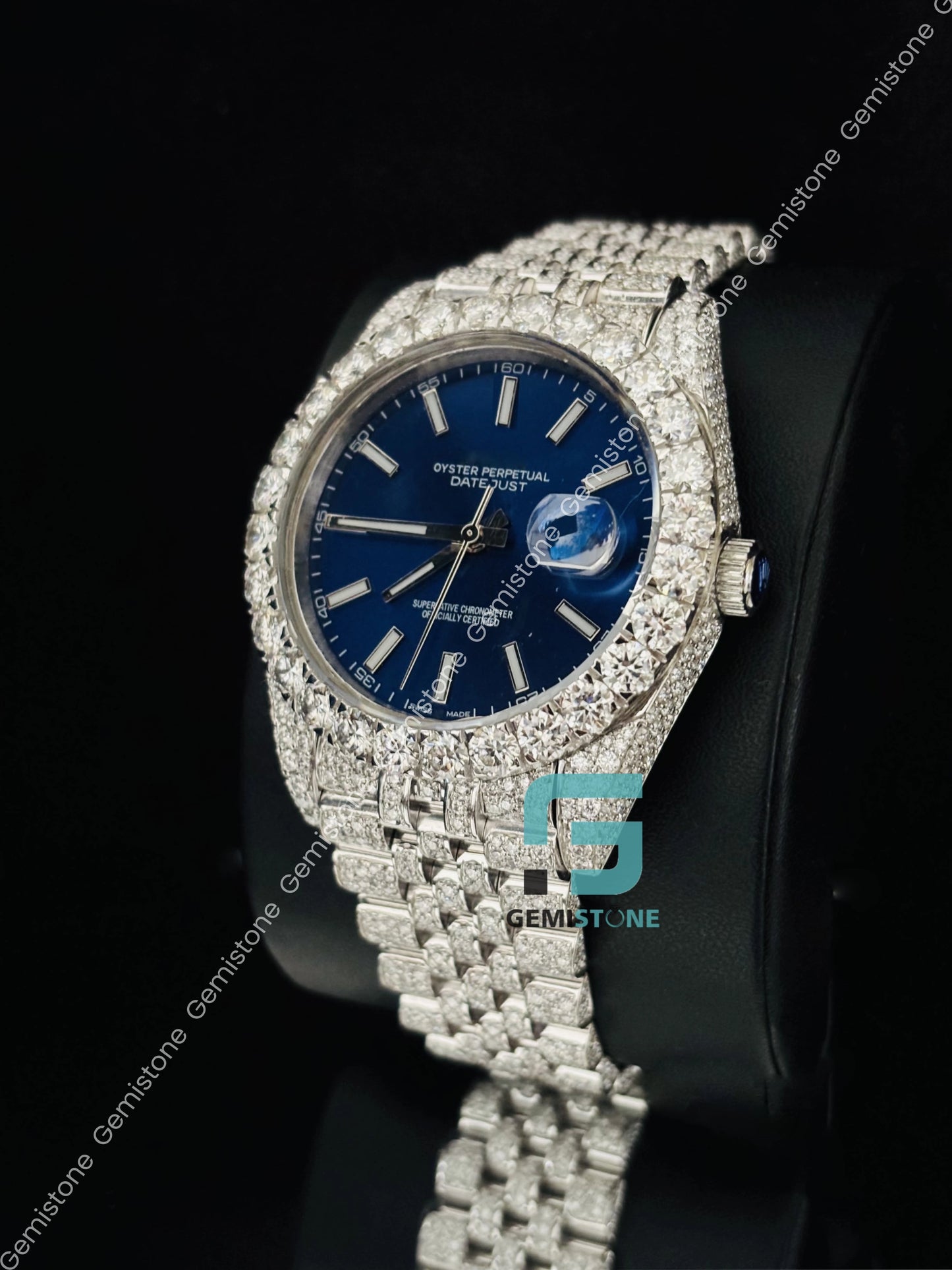 Hip Hop Moissanite Blue Dial Jubilee Strap Watch