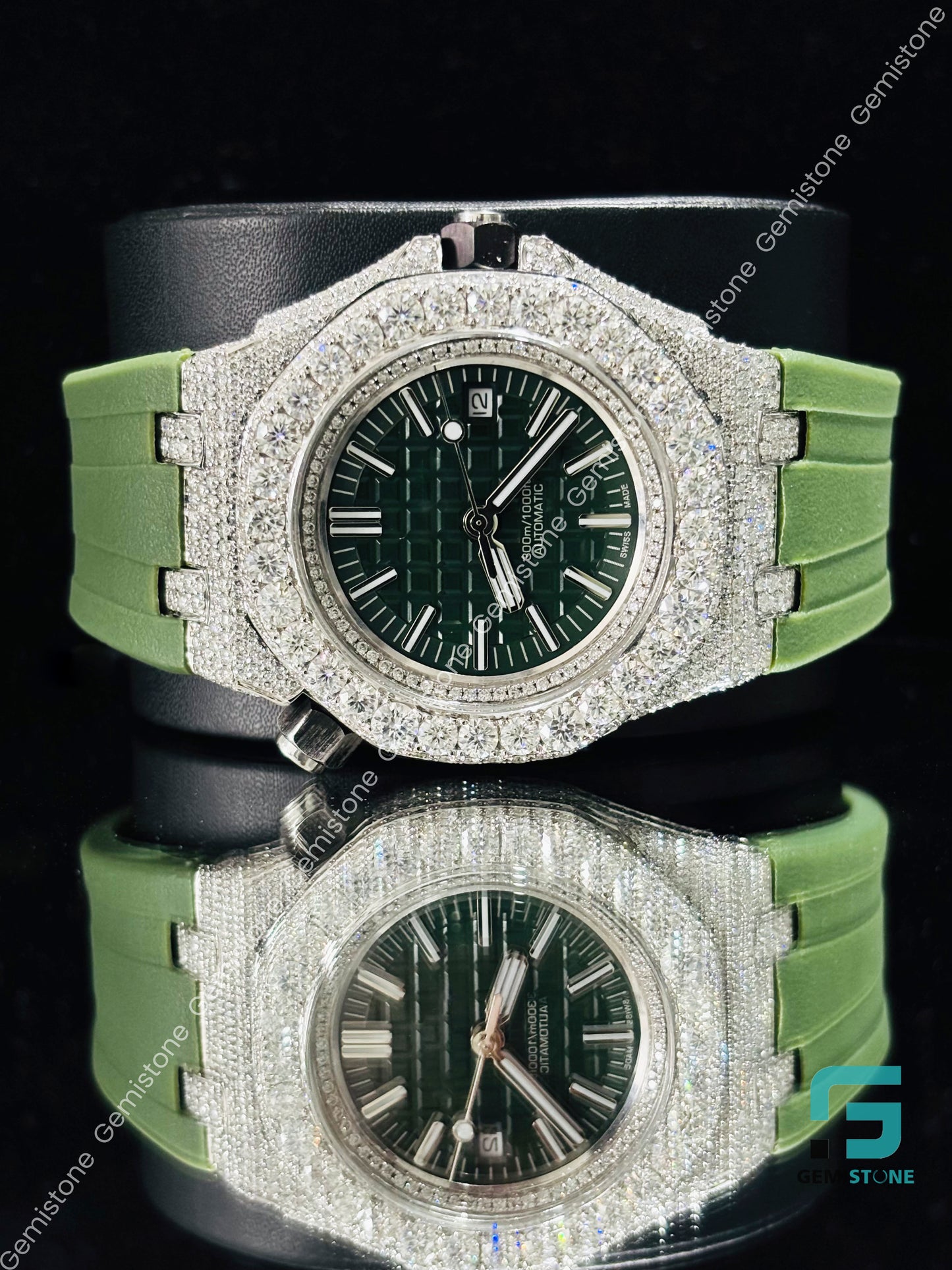 Hip Hop Moissanite Green Dial Watch