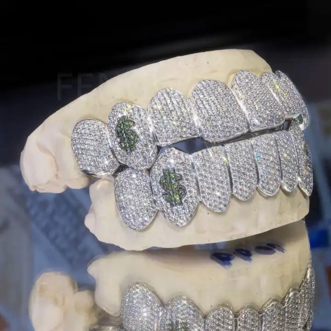 925 Sterling Silver Honeycomb Set Moissanite VVS Diamond Grillz