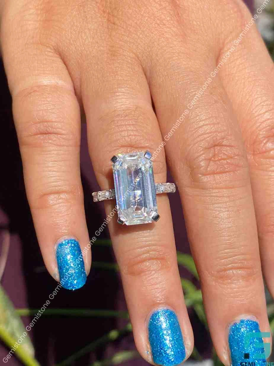Huge Emerald Cut Moissanite Ring
