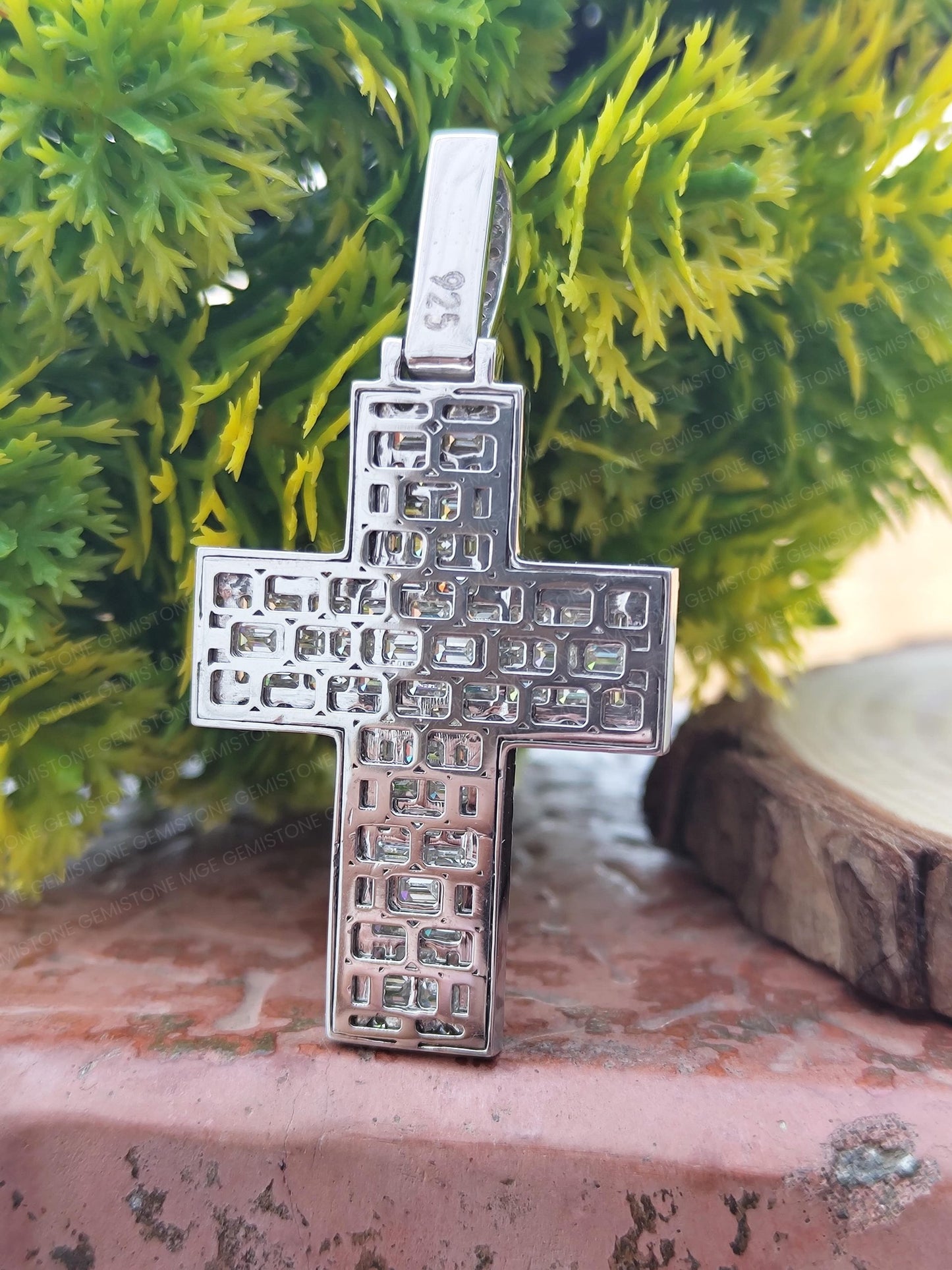 VVS Emerald Cut Moissanite Diamond Cross Pendant Men