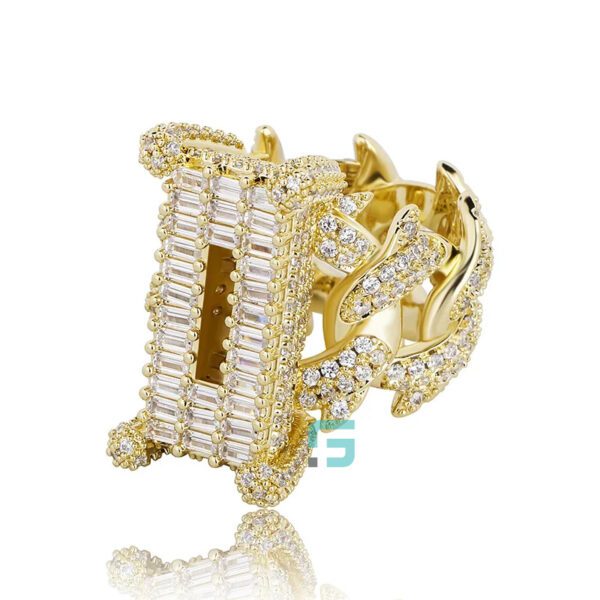 Fully Iced Cuban Link Band Rectangle Cut Out Moissanite Rapper Ring