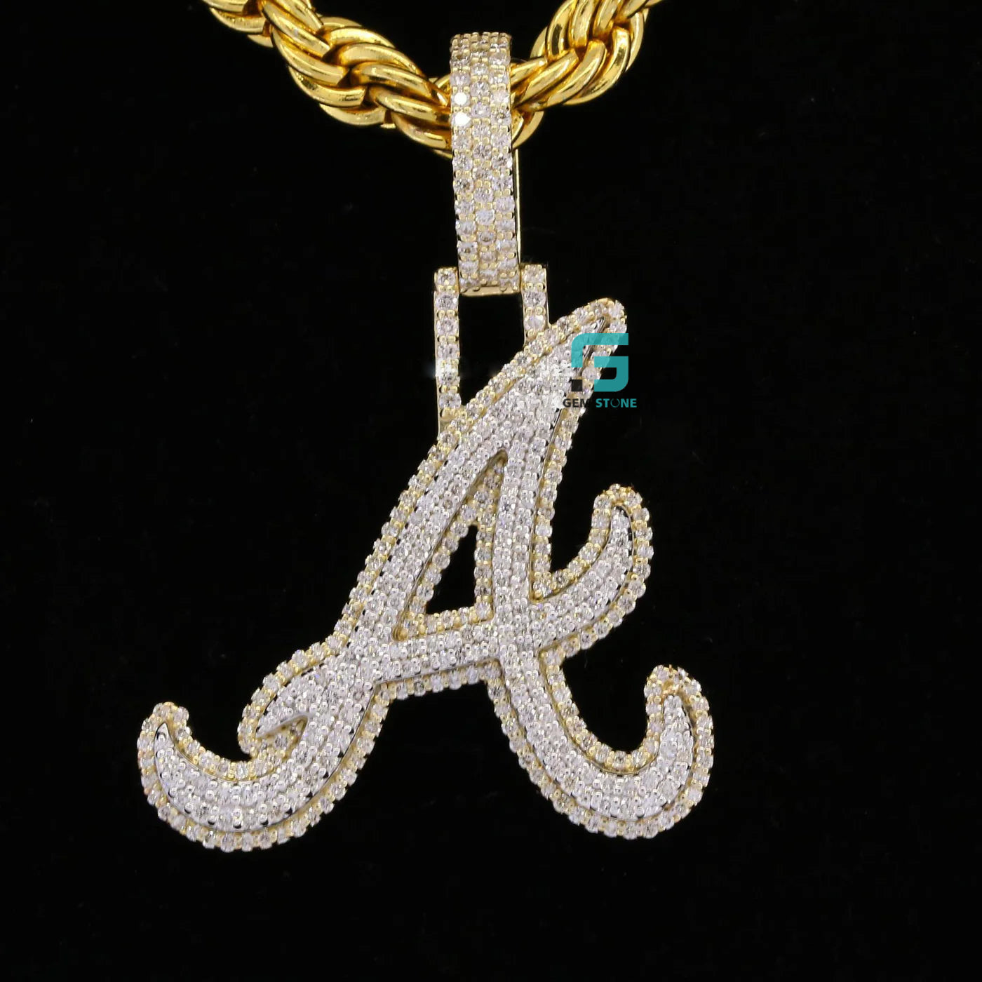 Stunning Round Moissanite Hip Hop Letter A Initial Pendant