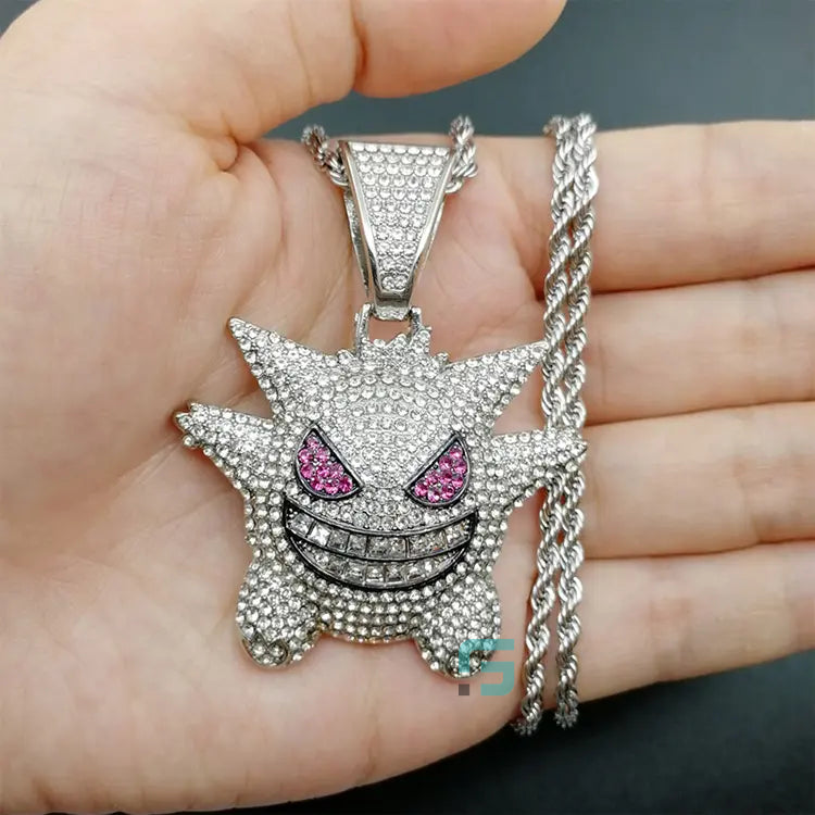 Mens Iced Diamond Hip Hop Pokemon Gengar Pendant