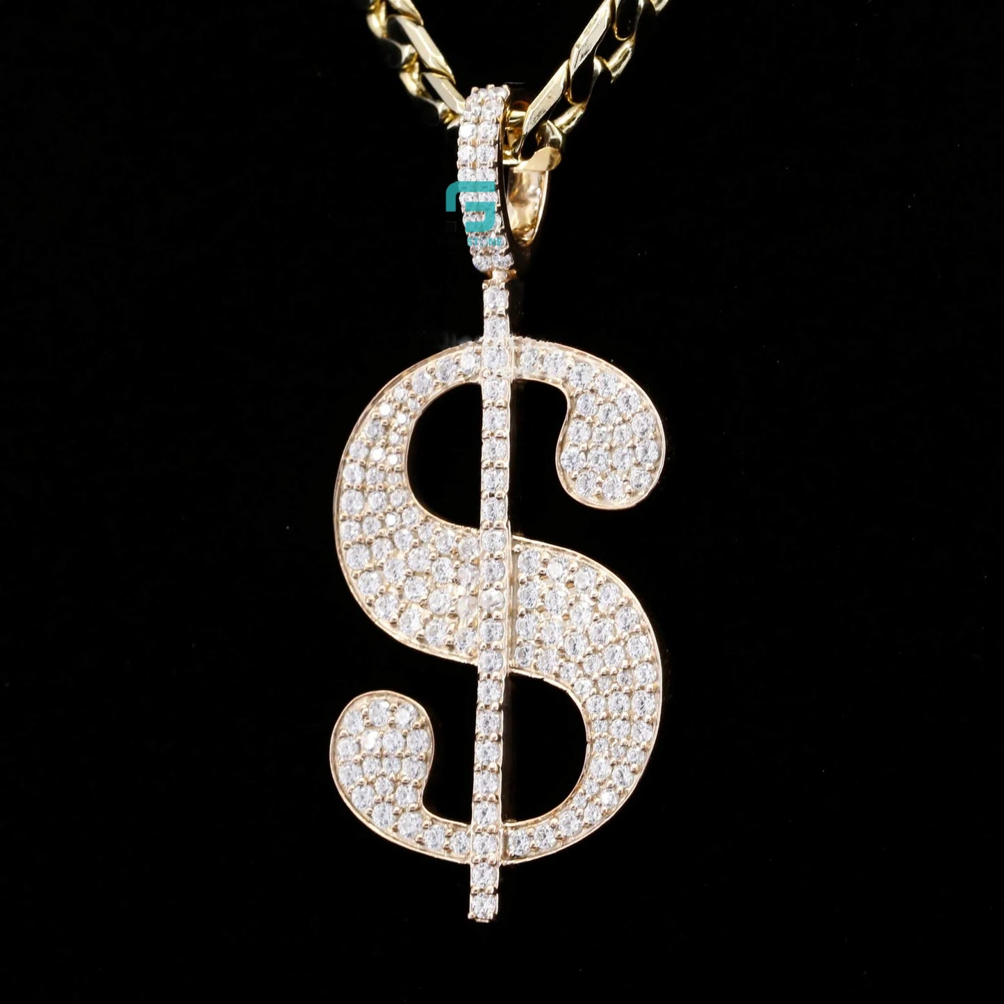 Custom Round Moissanite Fully Iced Out Dollar Sign Pendant