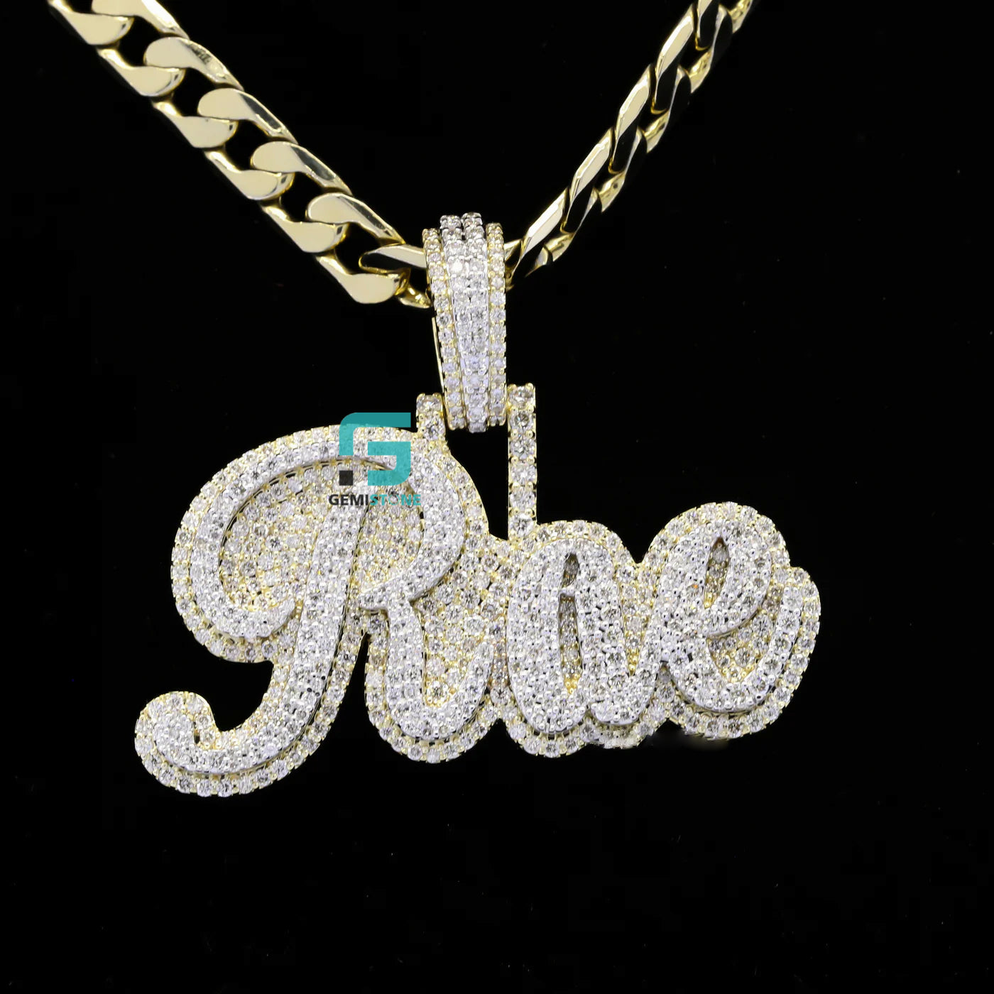 14K Gold Fully Iced Out VVS Moissanite Diamond Letter Pendant