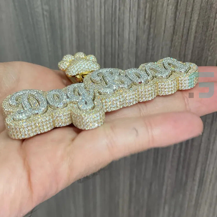Hip Hop Two Tone DogBoss Name Iced Out Custom Letter Pendant