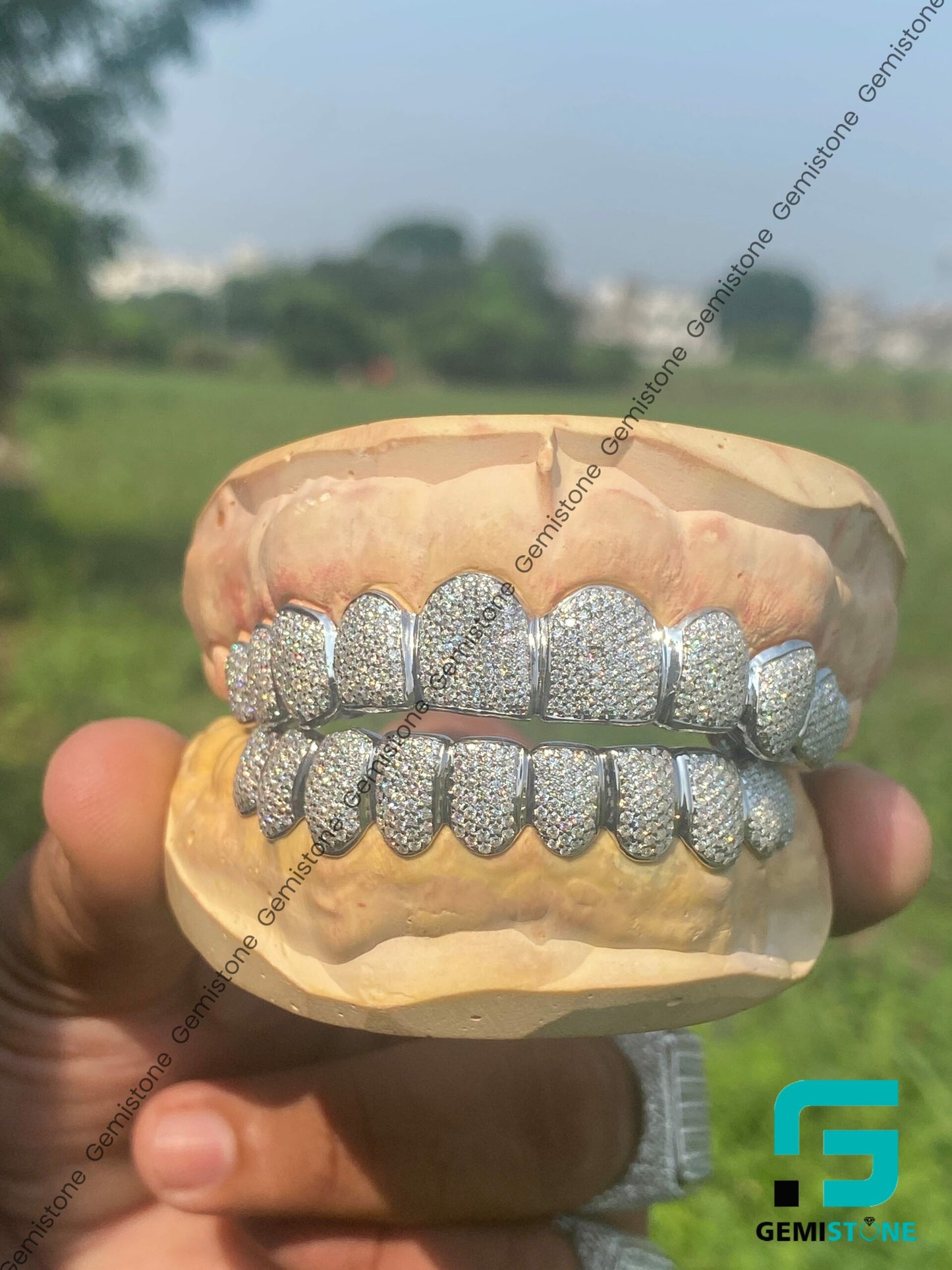 Custom Perm Cut Moissanite Iced Out Teeth 925 Silver