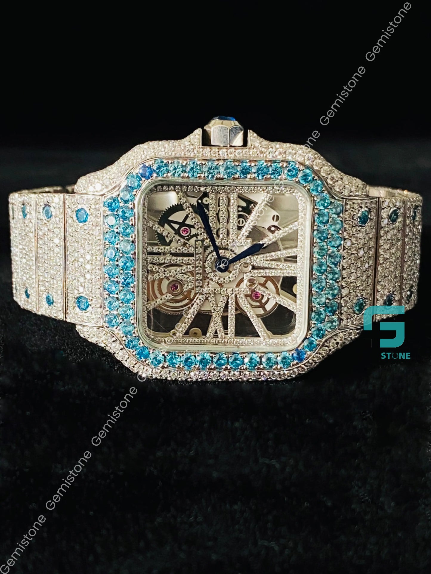 Skeleton Dial Custom Hand Made VVS Moissanite Diamond Watch Passes Diamond Tester
