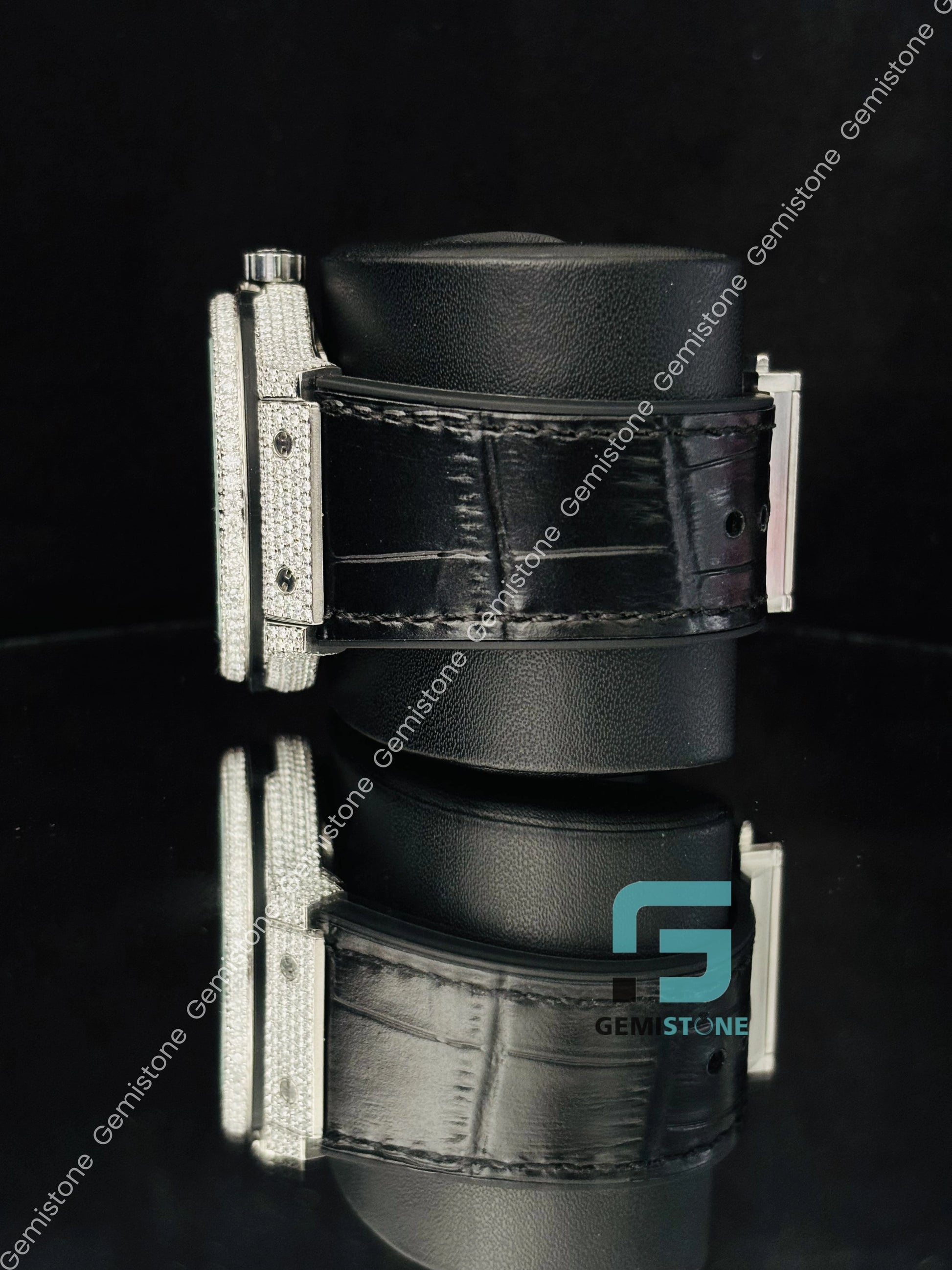 Iced Out Black Dial Face Dial Studded Moissanite Watch