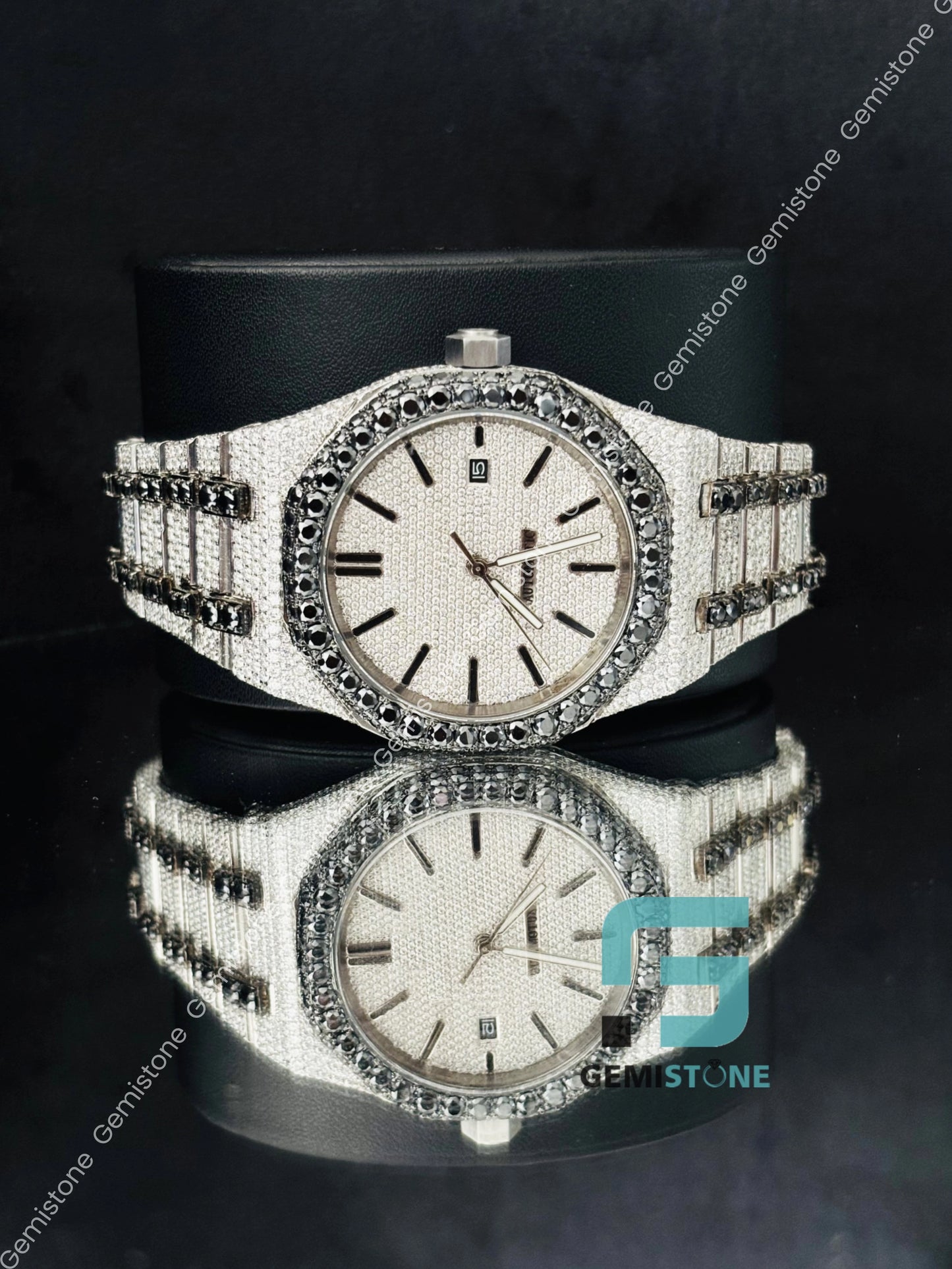 Iced Out Black_ White Diamond Fully Studded Watch