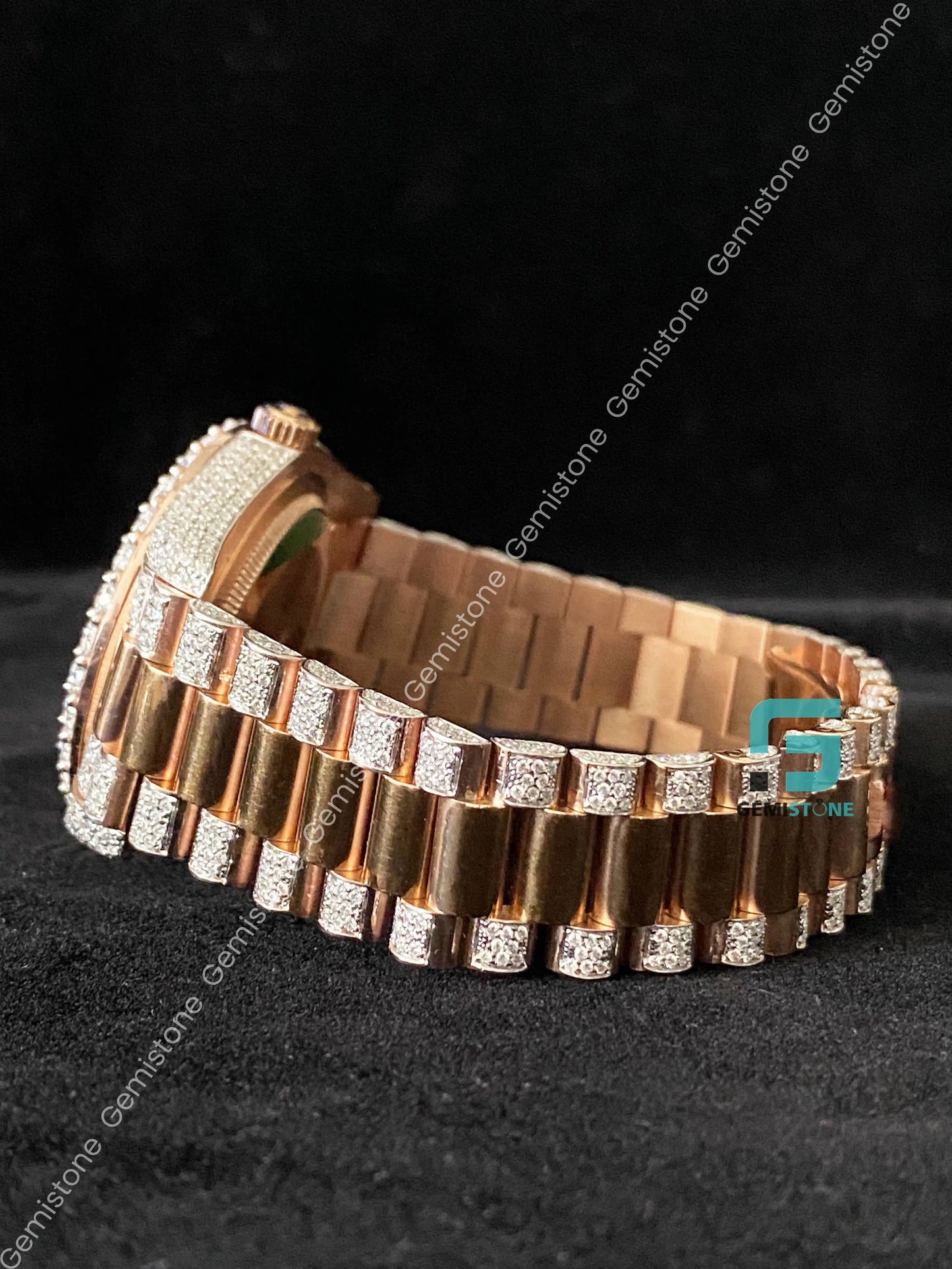 41MM Chocolate Dial Roman Numerals Bezel Dial Diamond Moissanite Watch