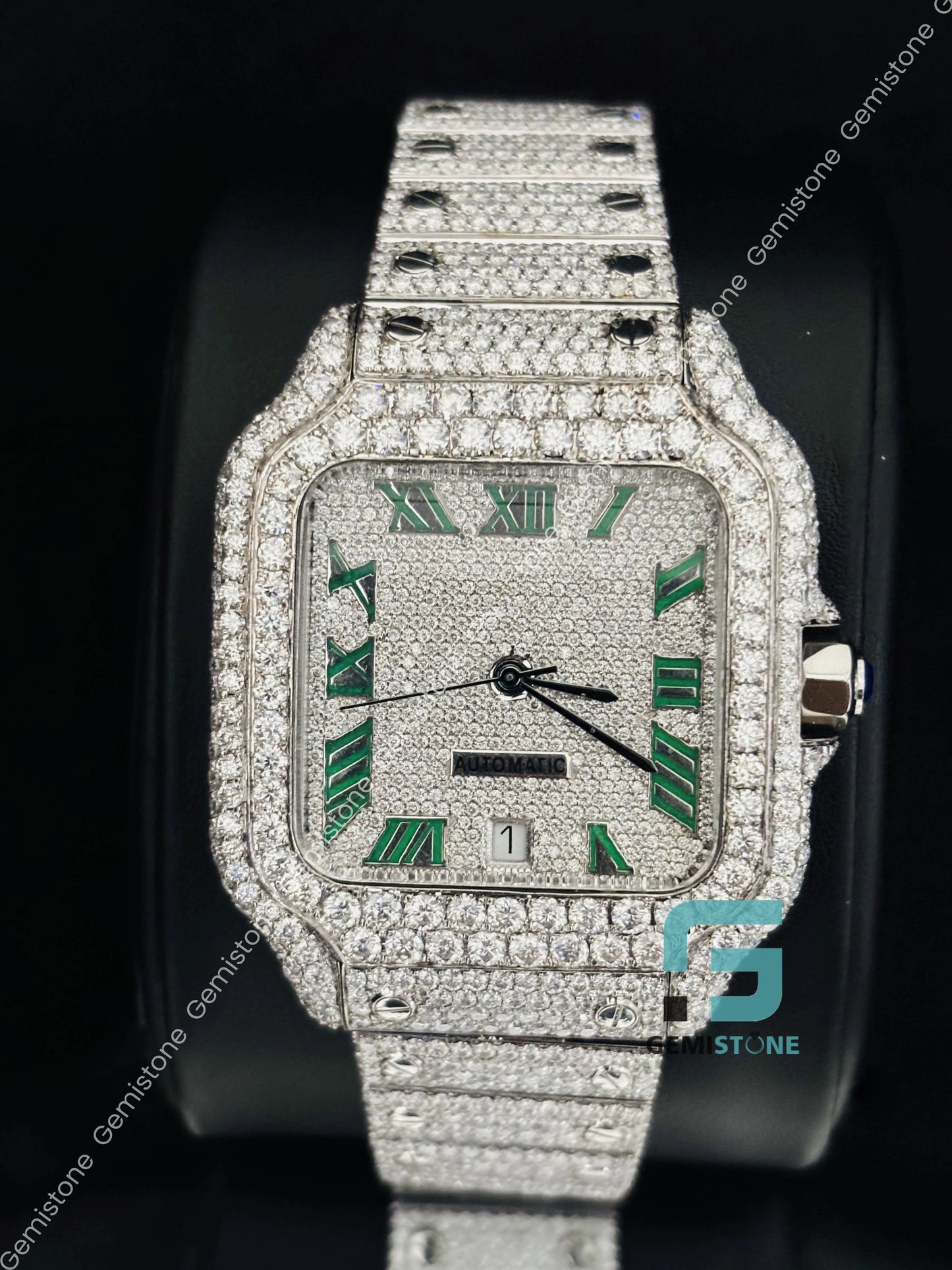 Iced Out Green Roman Number Rappers Watch