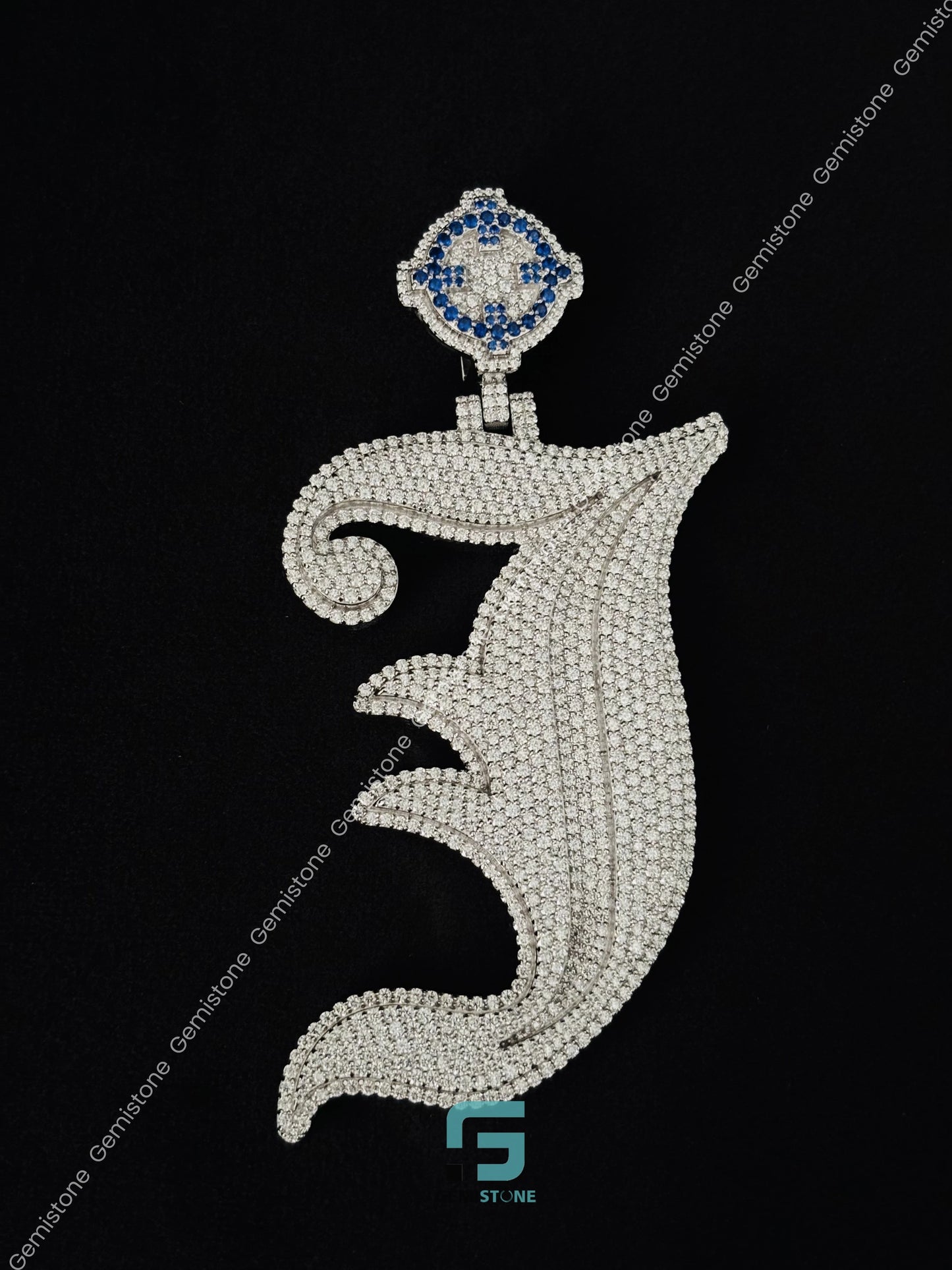 Iced Out Moissanite Custom Blue Stone Pendant
