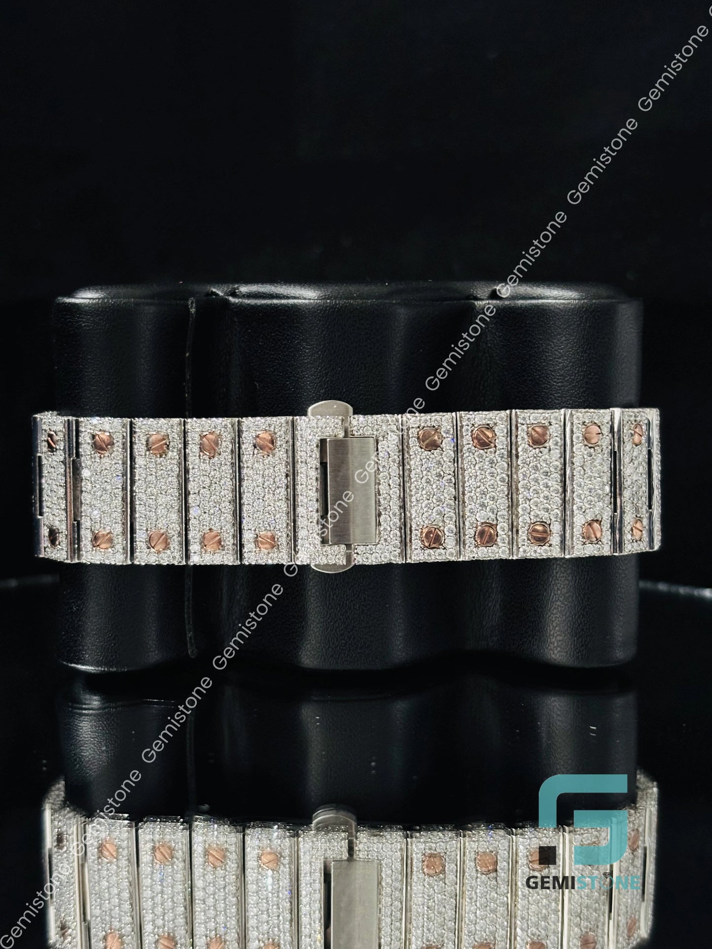 Iced Out Moissanite Pink Roman Number Watch