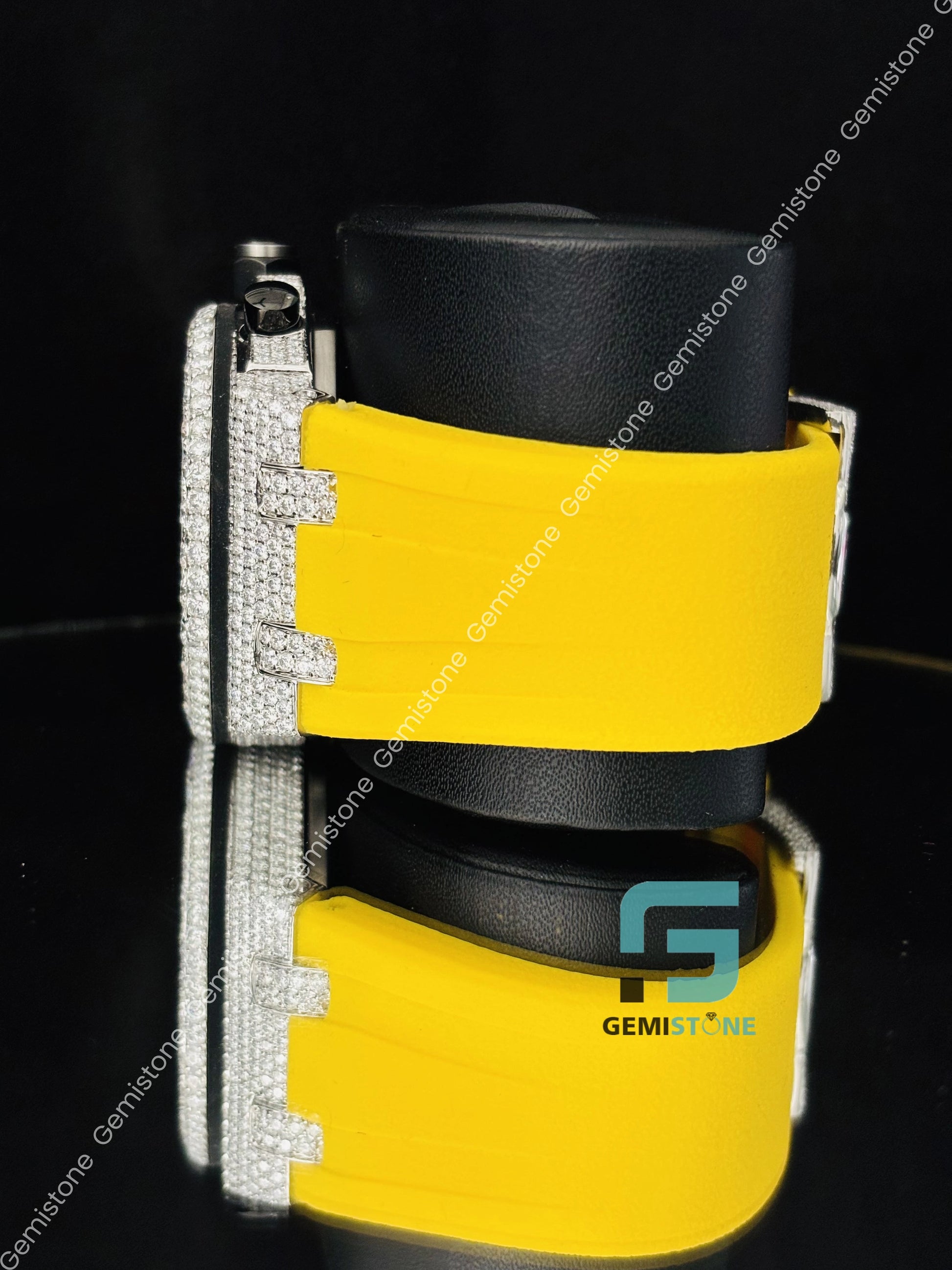 Iced Out Moissanite Yellow Rubber Belt watch