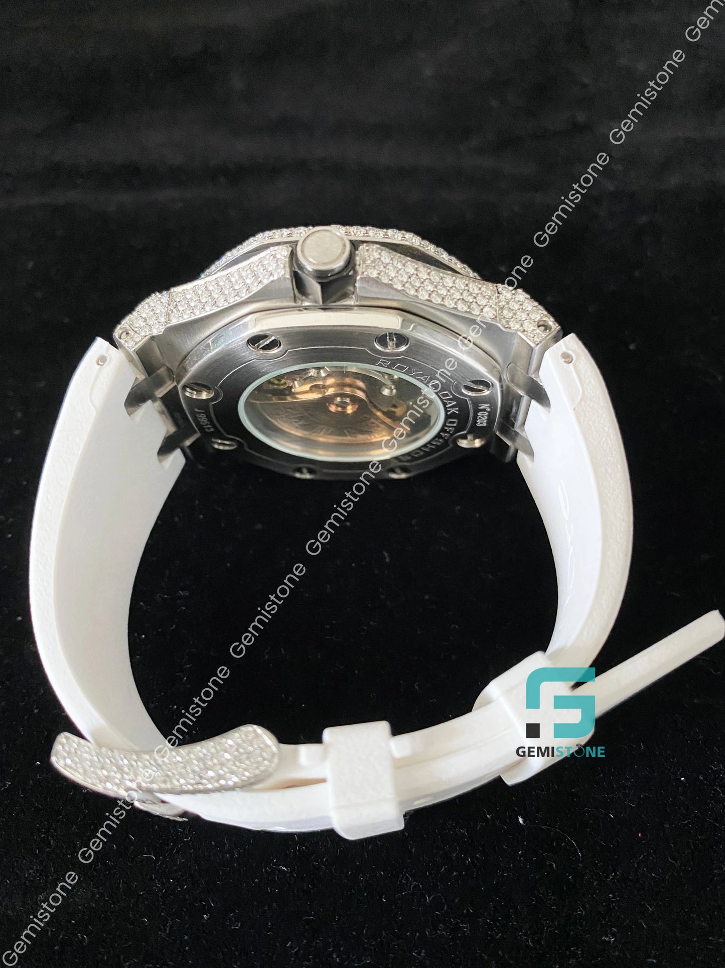 Men's Fully FaceDial White Silicon Strap Moissanite Watch