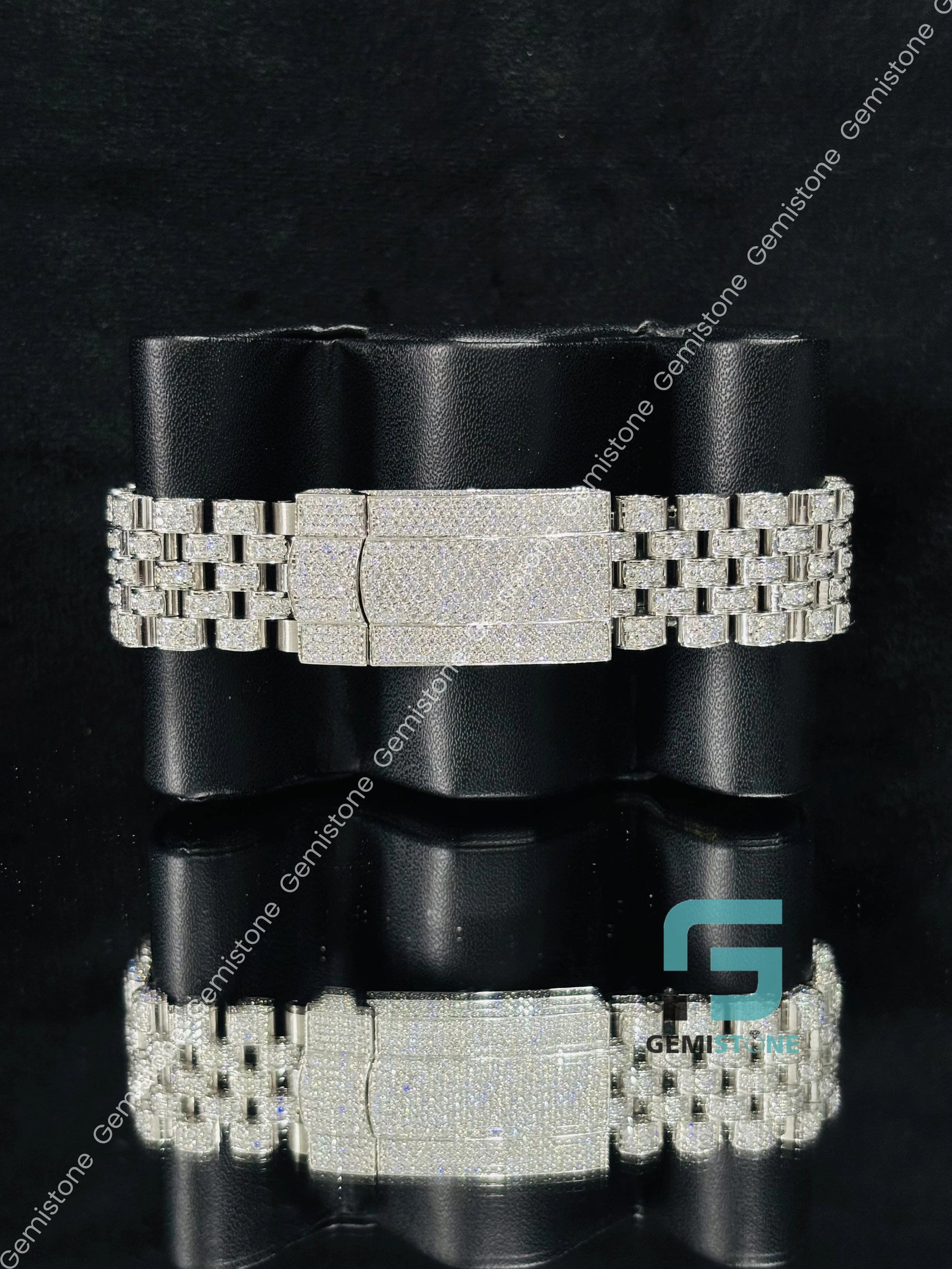 Jubilee Strap Black Dial Moissanite Wrist Watch