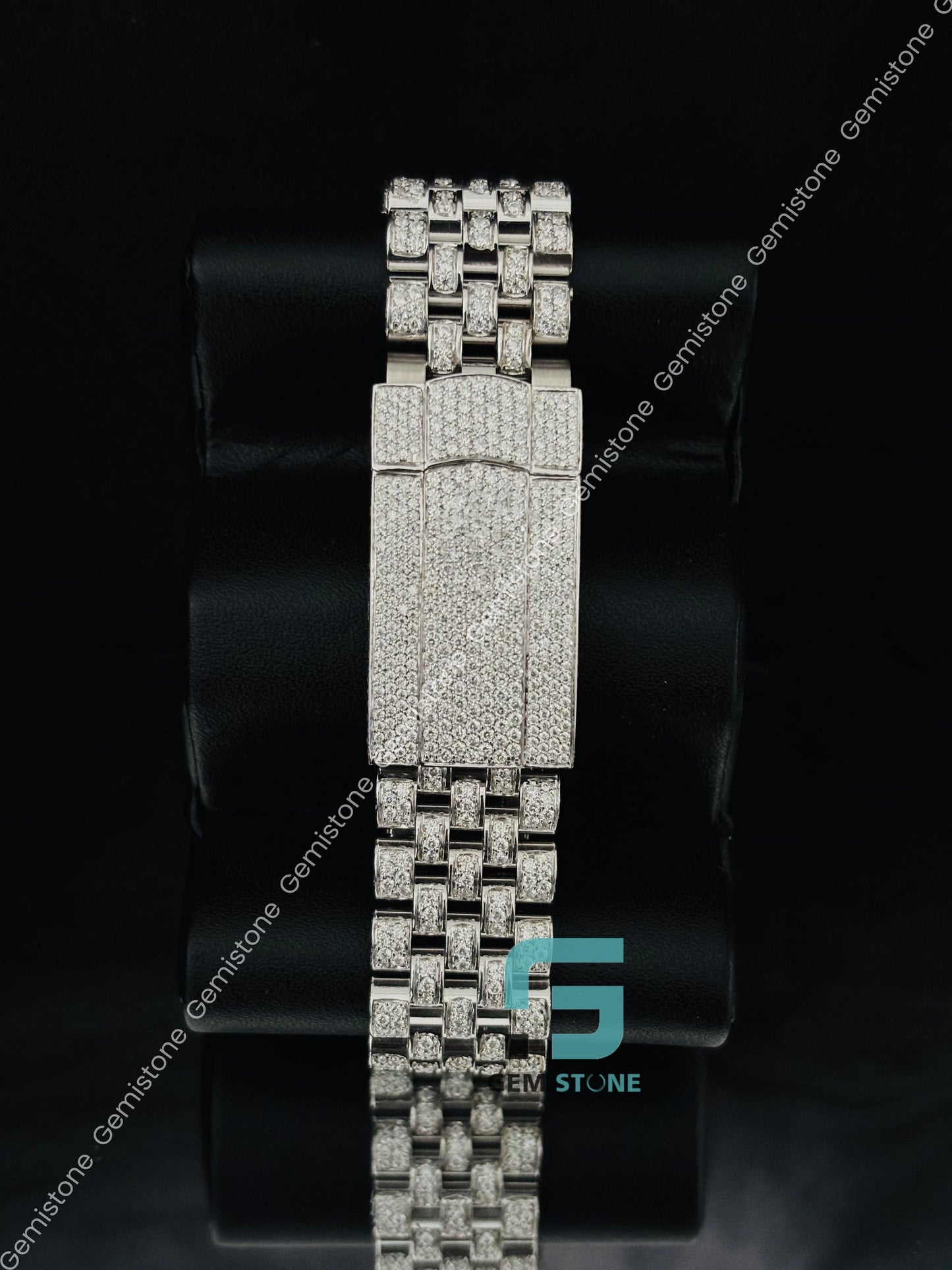 Jubilee Strap Moissanite Blue Dial Iced Out Watch