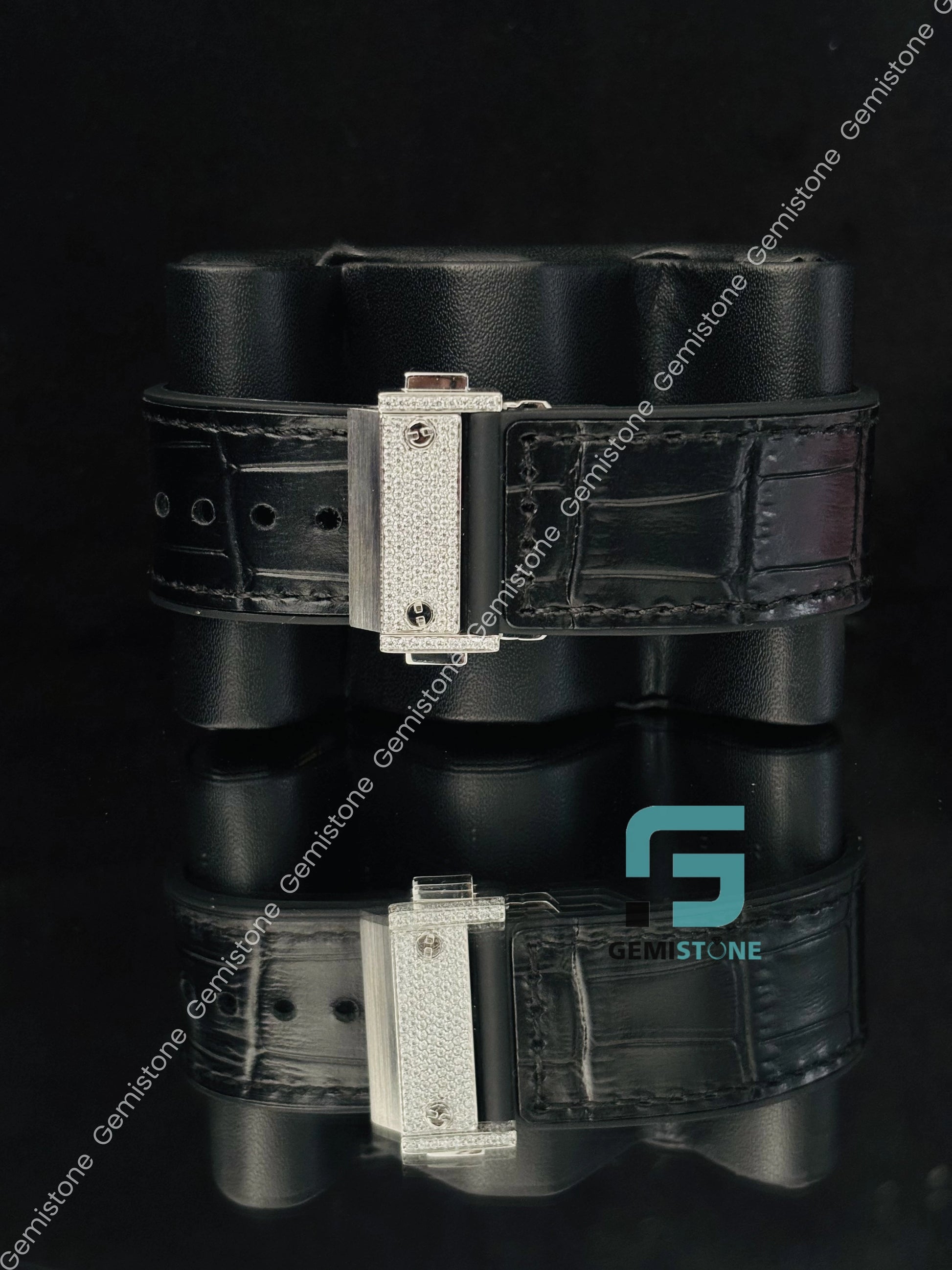 Lather Belt Moissanite Iced Out Bust Down Watch