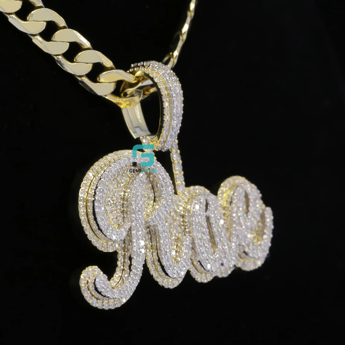 14K Gold Fully Iced Out VVS Moissanite Diamond Letter Pendant