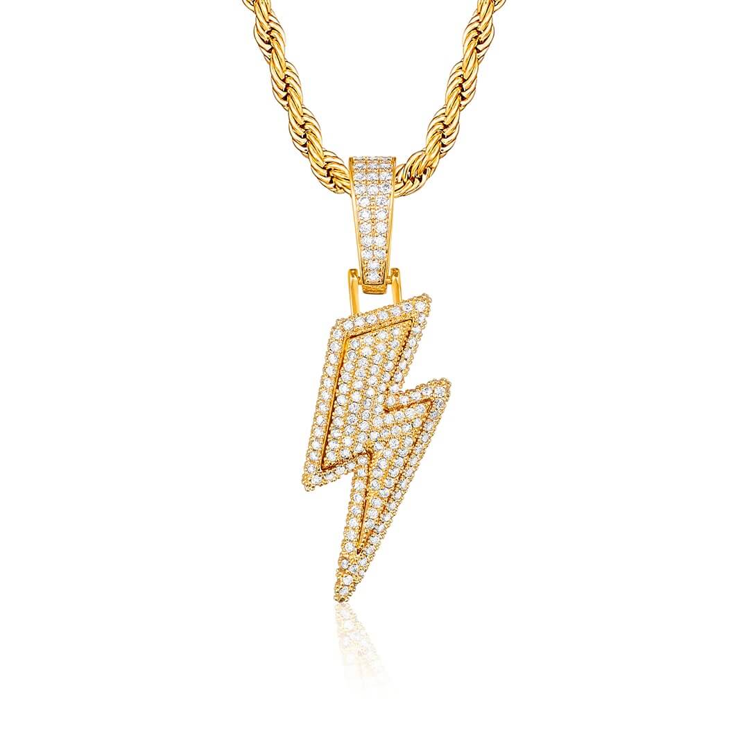 Lightning Bolt Symbol Diamond Pendant Necklace For Men