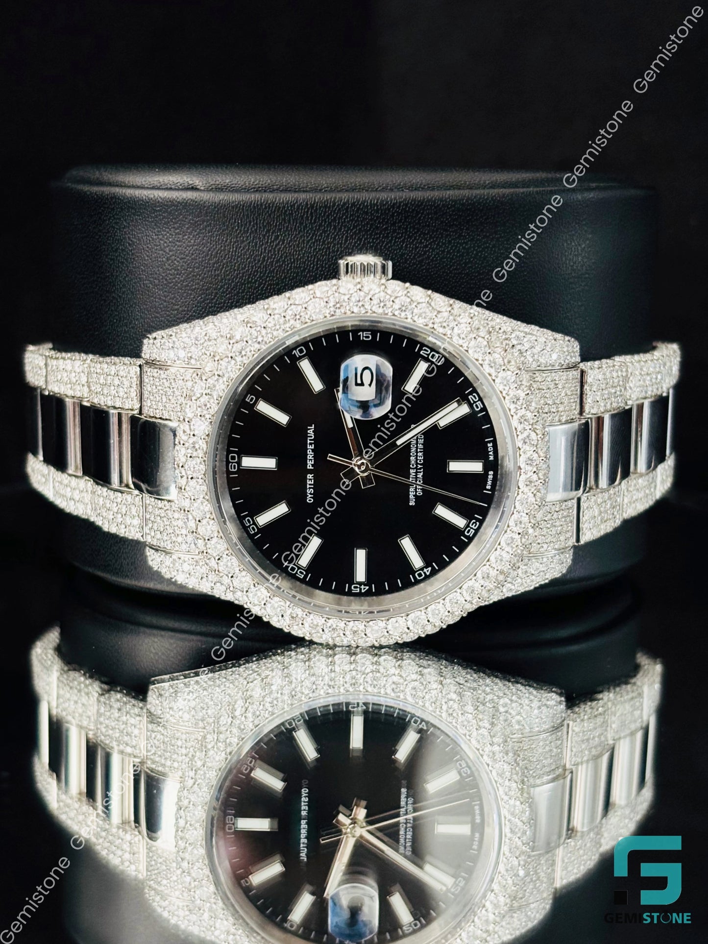 Luxury Black Dial Hip Hop Moissanite Watchs