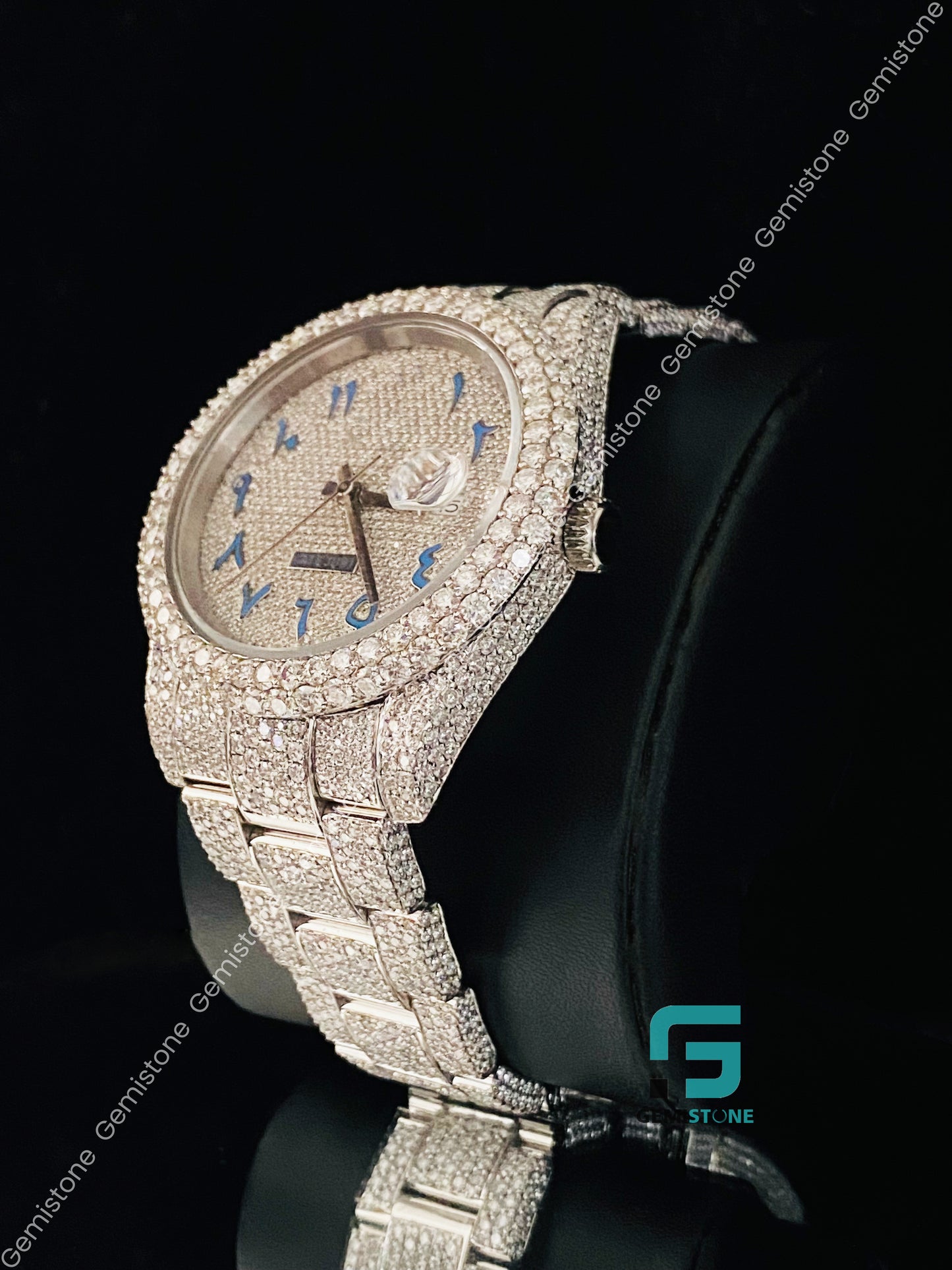 Luxury Sky Blue Color Number Moissanite Watch