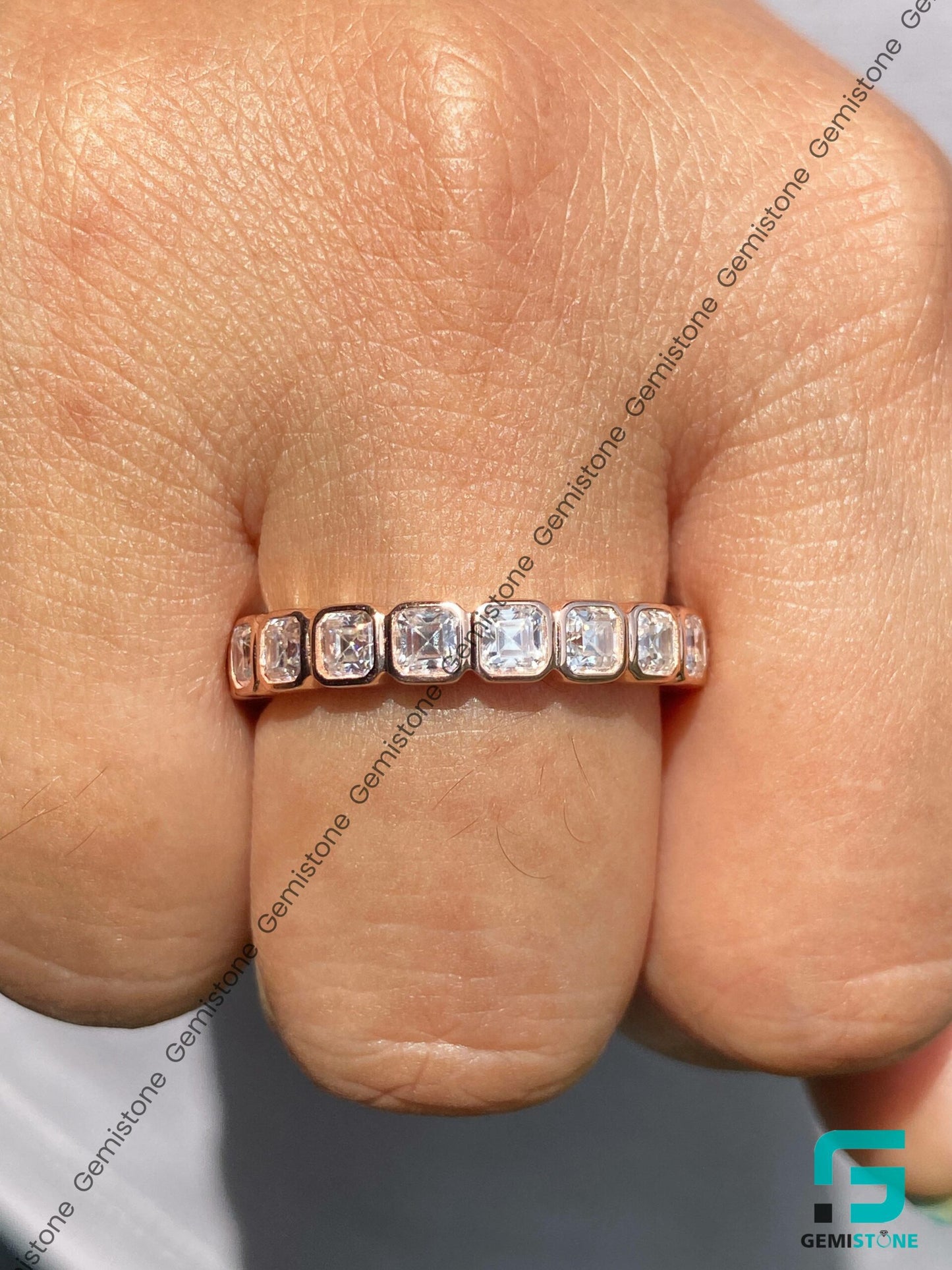 Elegant 5.50 CTW Full Eternity Asscher Bezel Set Wedding Band