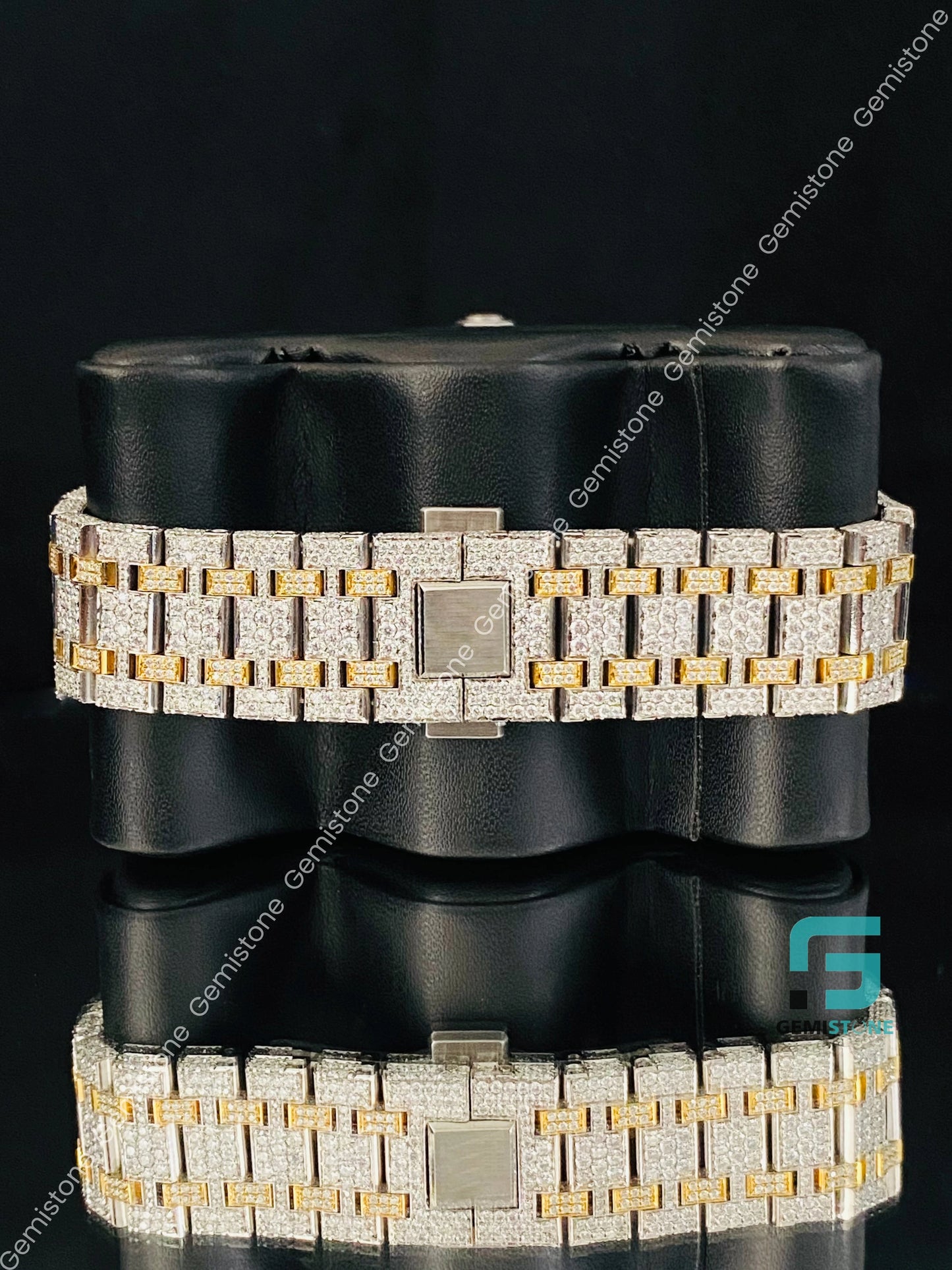 Two Tone Arabic Number Fully Studded Moissanite Watch