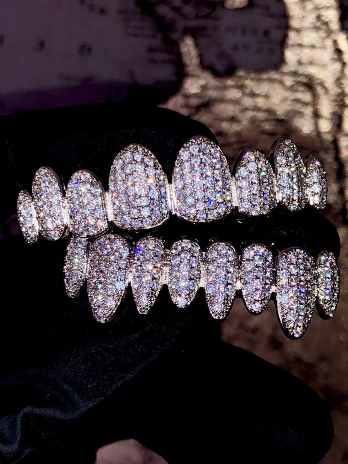 Fully Iced Out Joker Gold VVS Moissanite Diamond Grillz On Teeth