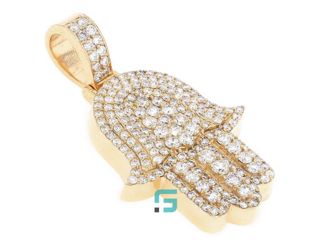 3D Hamsa Moissanite Diamond Pendant 2" Charm